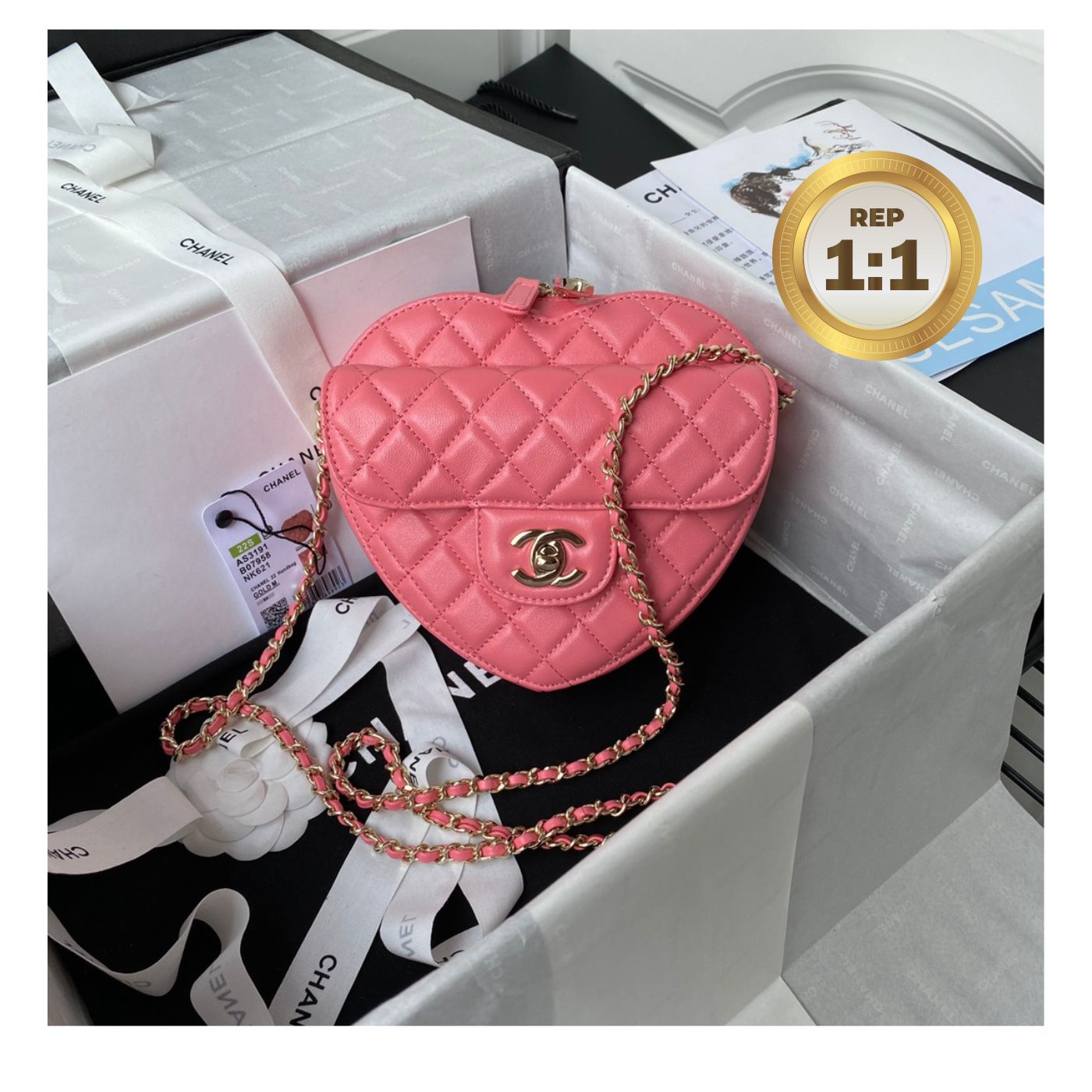 [REP 1:1] Chanel Mini Heart Bag Coral Pink For Women 7in/18cm AS3191 NH621