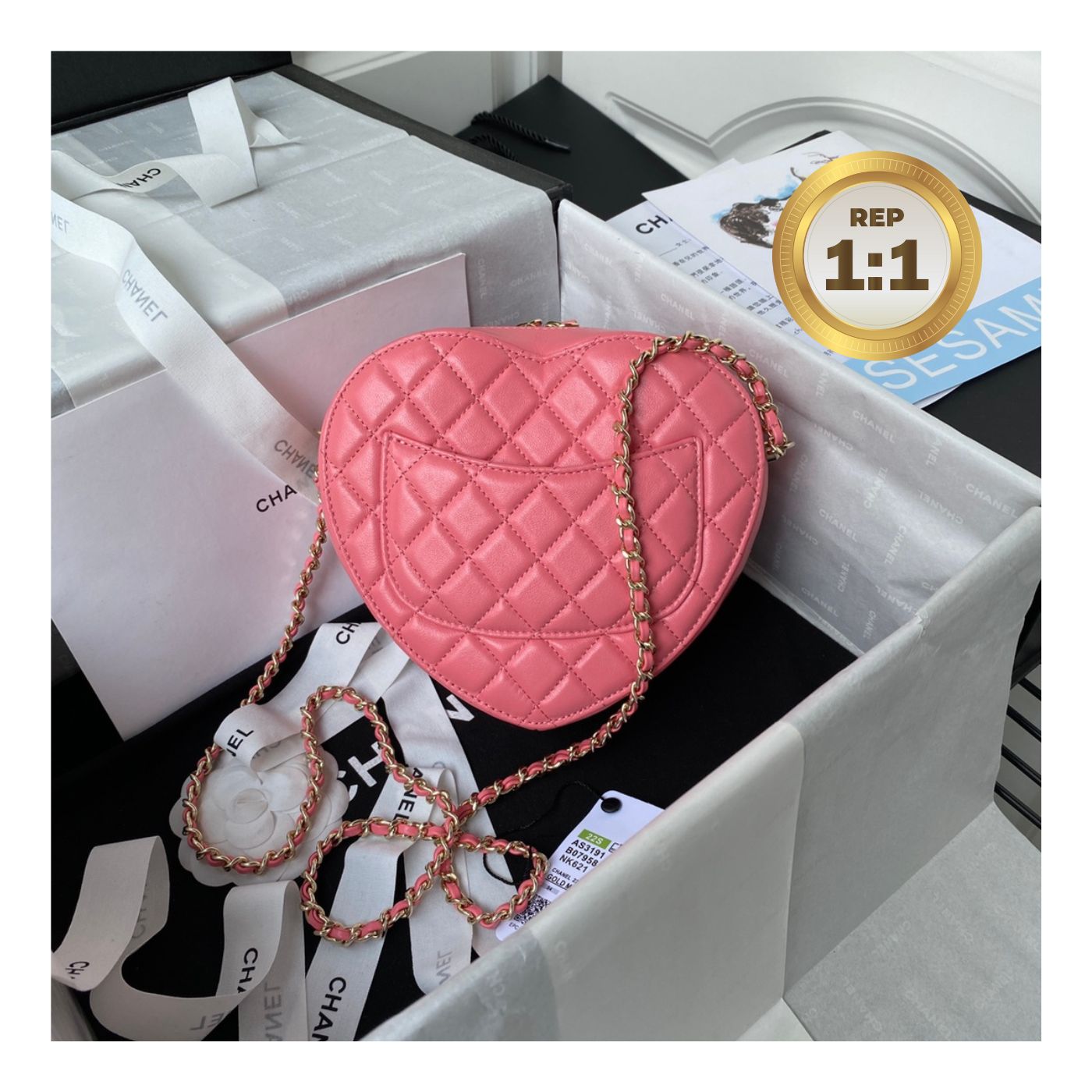 [REP 1:1] Chanel Mini Heart Bag Coral Pink For Women 7in/18cm AS3191 NH621