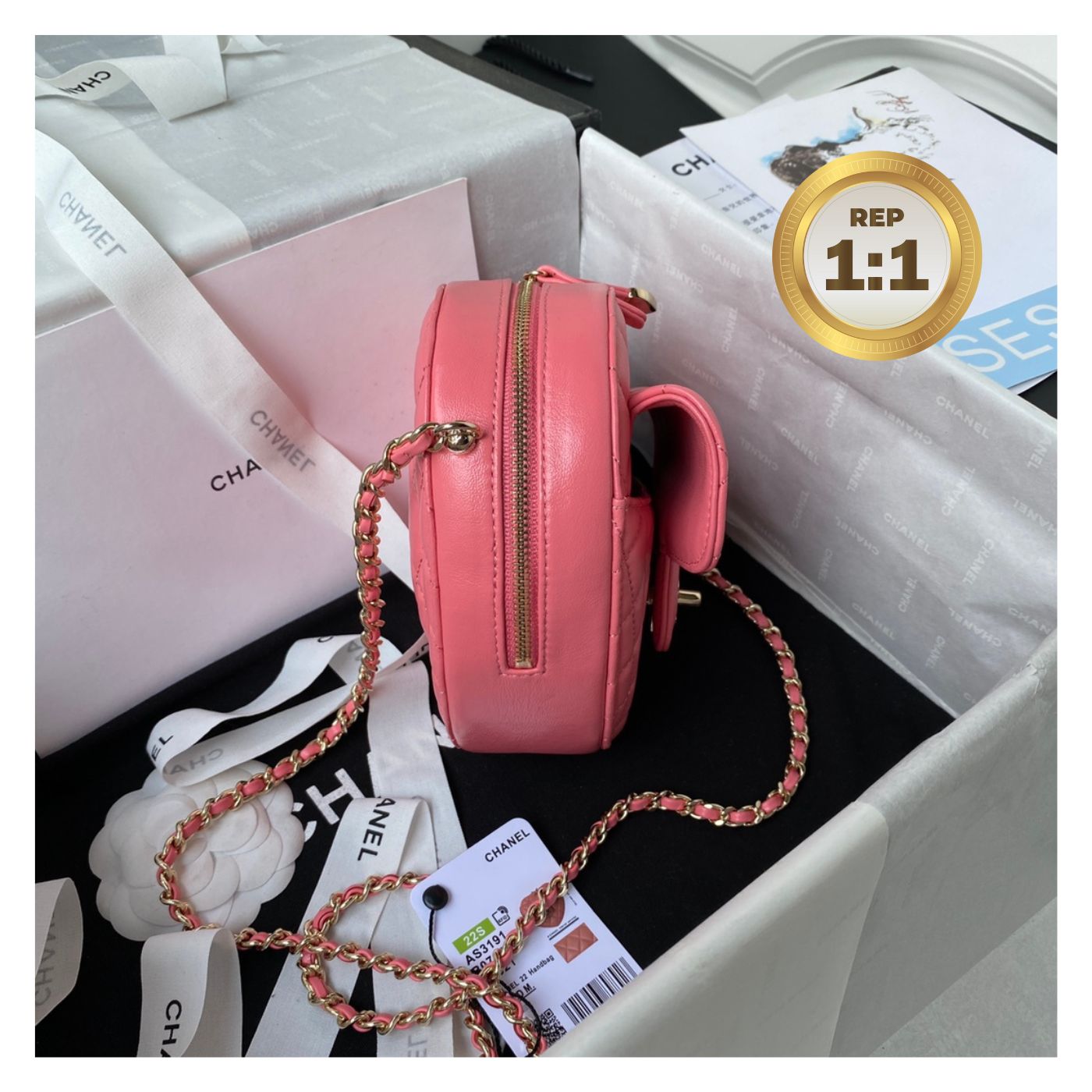 [REP 1:1] Chanel Mini Heart Bag Coral Pink For Women 7in/18cm AS3191 NH621