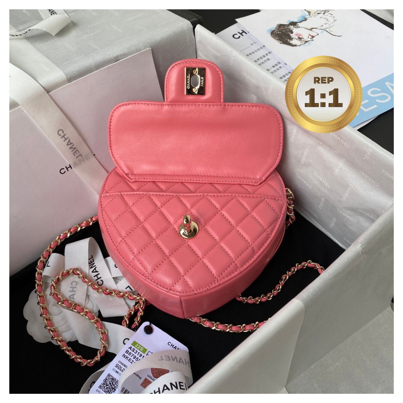 [REP 1:1] Chanel Mini Heart Bag Coral Pink For Women 7in/18cm AS3191 NH621