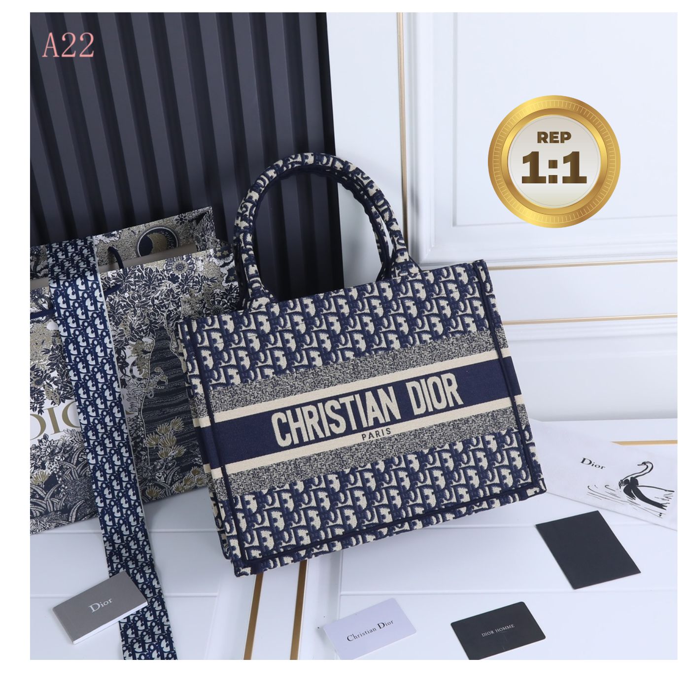 [REP 1:1] Christian Dior Medium Dior Book Tote Bag Blue For Women 14in/36cm CDZRIW_