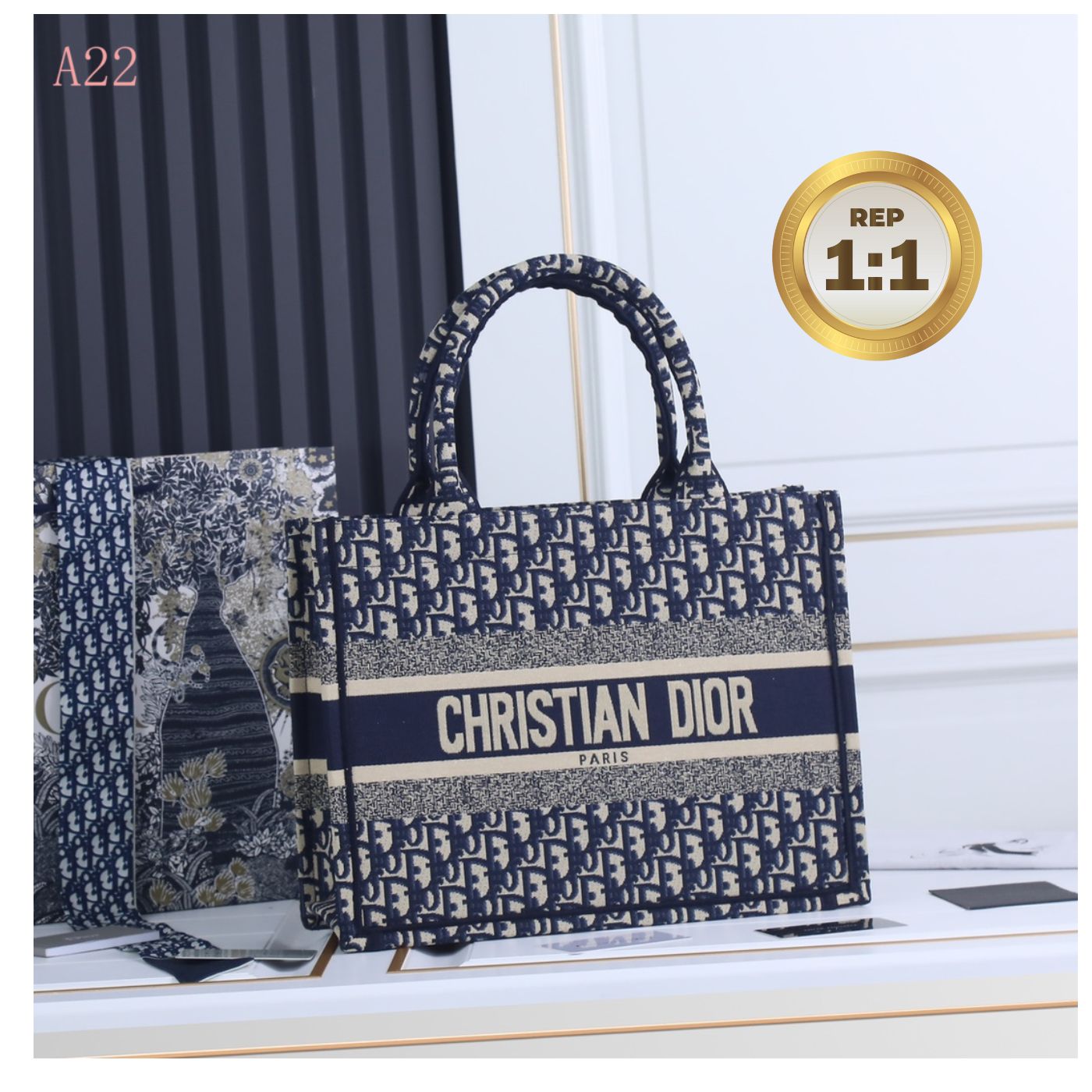 [REP 1:1] Christian Dior Medium Dior Book Tote Bag Blue For Women 14in/36cm CDZRIW_