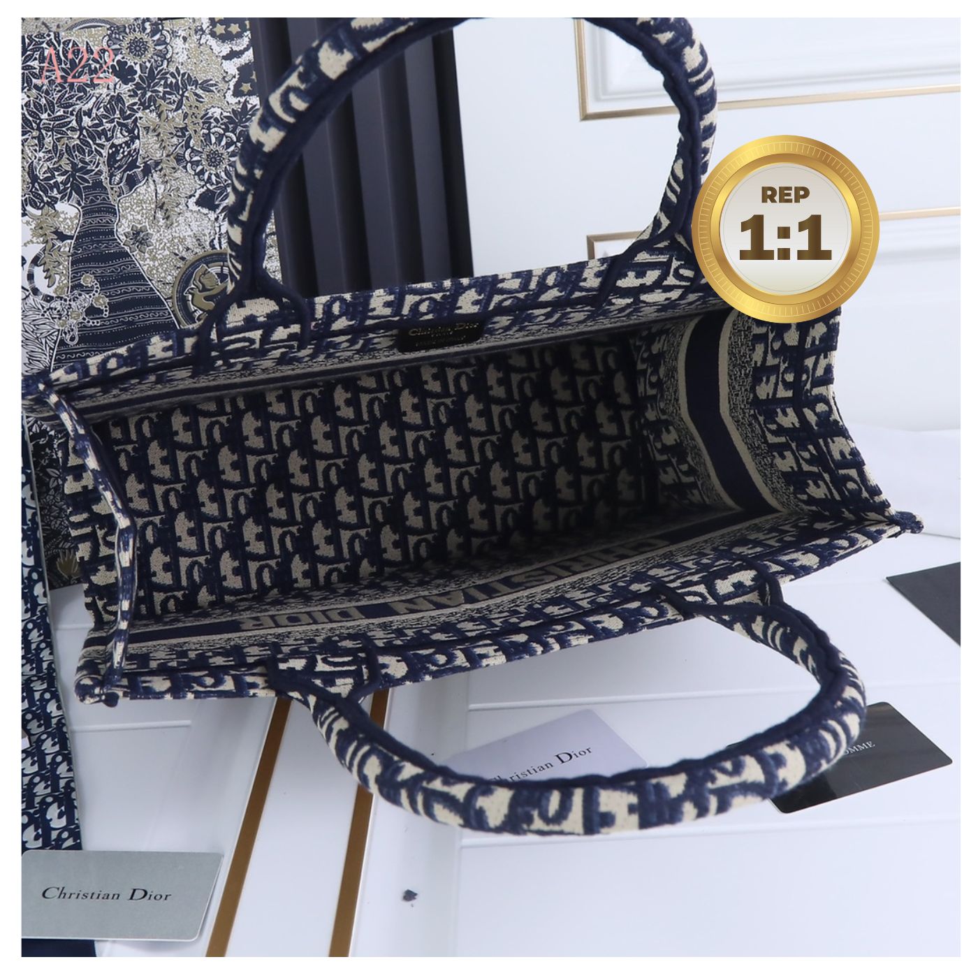 [REP 1:1] Christian Dior Medium Dior Book Tote Bag Blue For Women 14in/36cm CDZRIW_