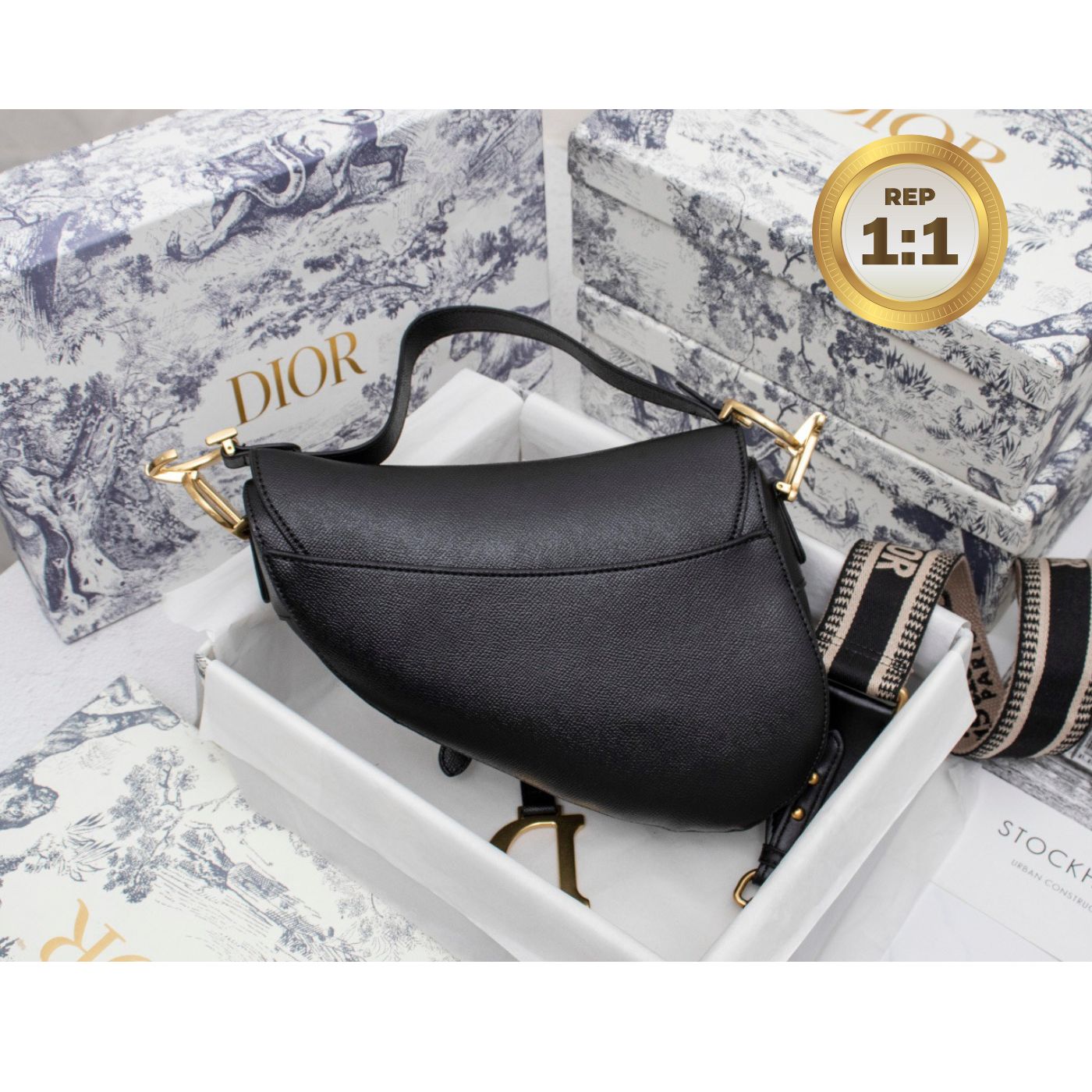 [REP 1:1] Christian Dior Saddle Bag Black Grained For Women 10in/25cm CDCBAA_