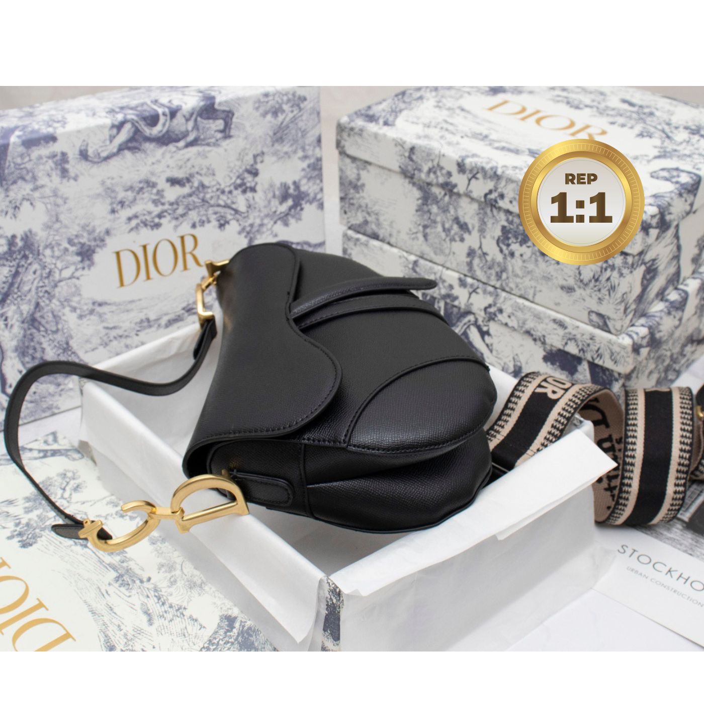[REP 1:1] Christian Dior Saddle Bag Black Grained For Women 10in/25cm CDCBAA_