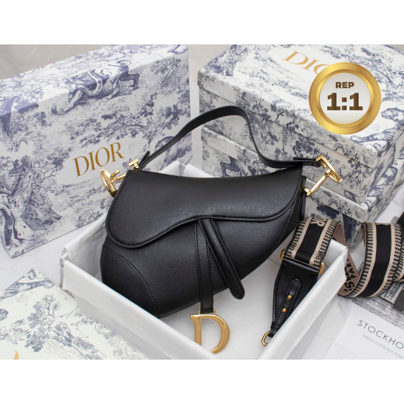 [REP 1:1] Christian Dior Saddle Bag Black Grained For Women 10in/25cm CDCBAA_