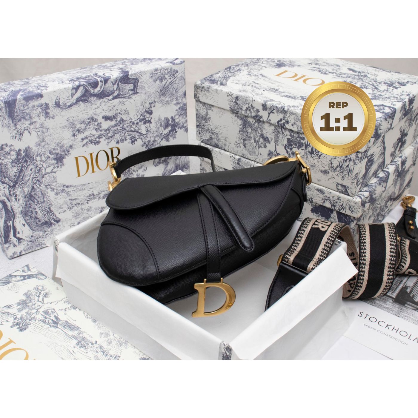 [REP 1:1] Christian Dior Saddle Bag Black Grained For Women 10in/25cm CDCBAA_