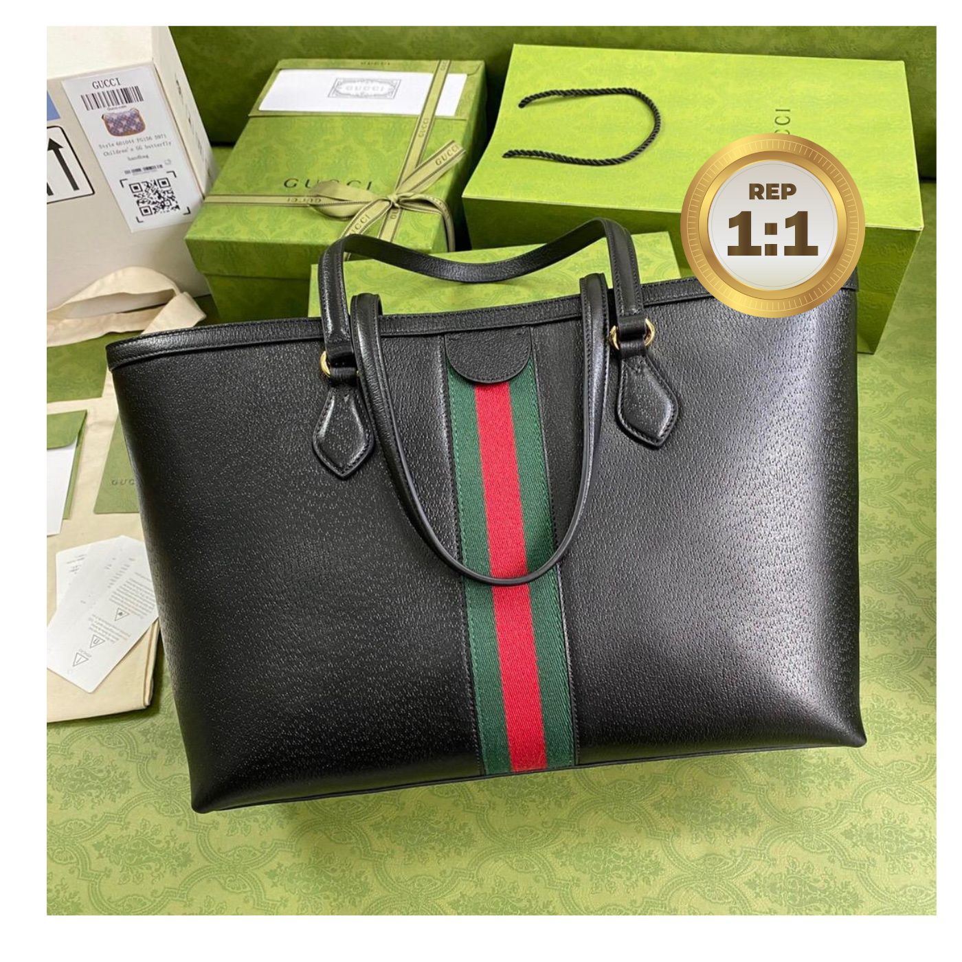 [REP 1:1] Gucci Ophidia Medium Tote Black For Women 15in/38cm GG 631685 CWG1A 1060