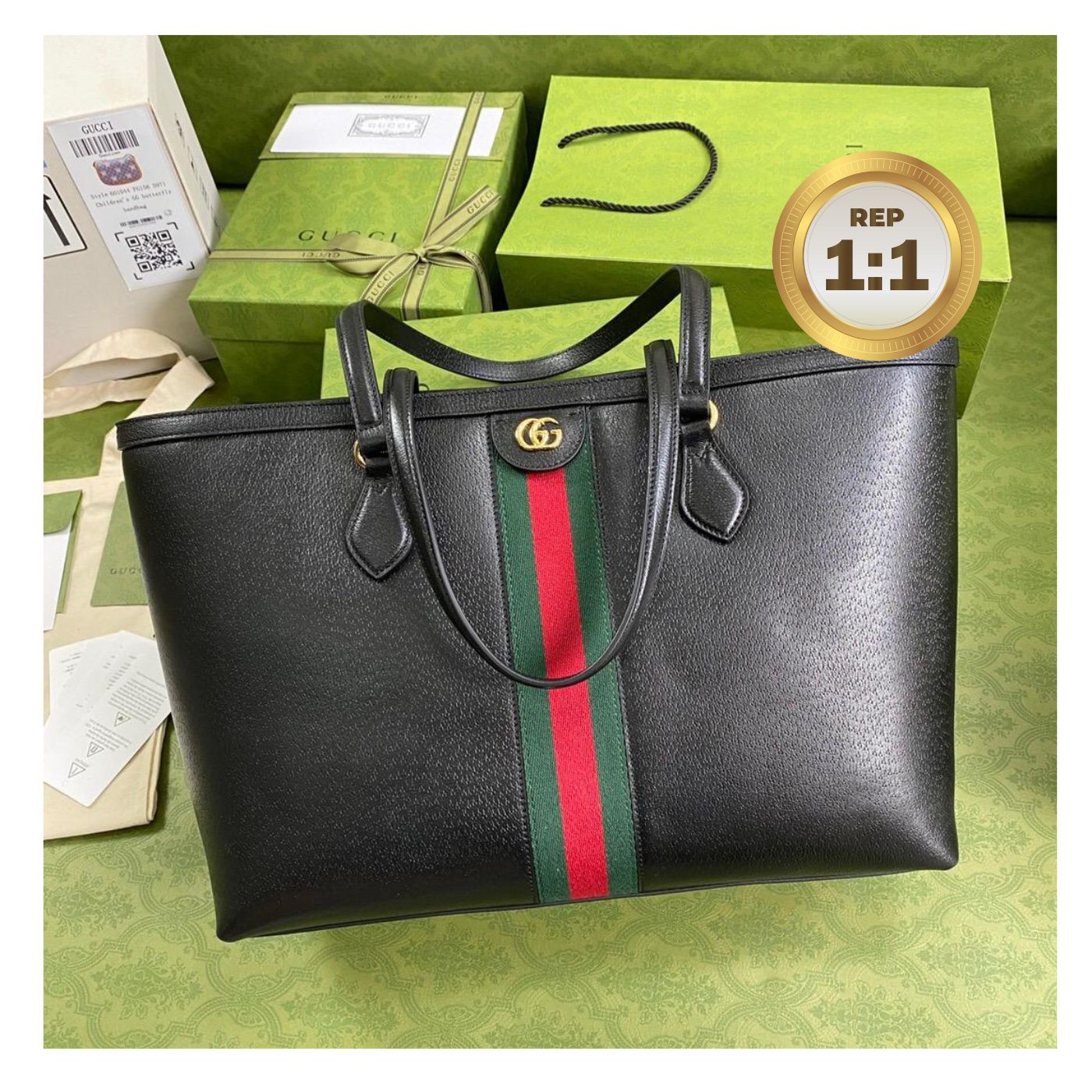 [REP 1:1] Gucci Ophidia Medium Tote Black For Women 15in/38cm GG 631685 CWG1A 1060
