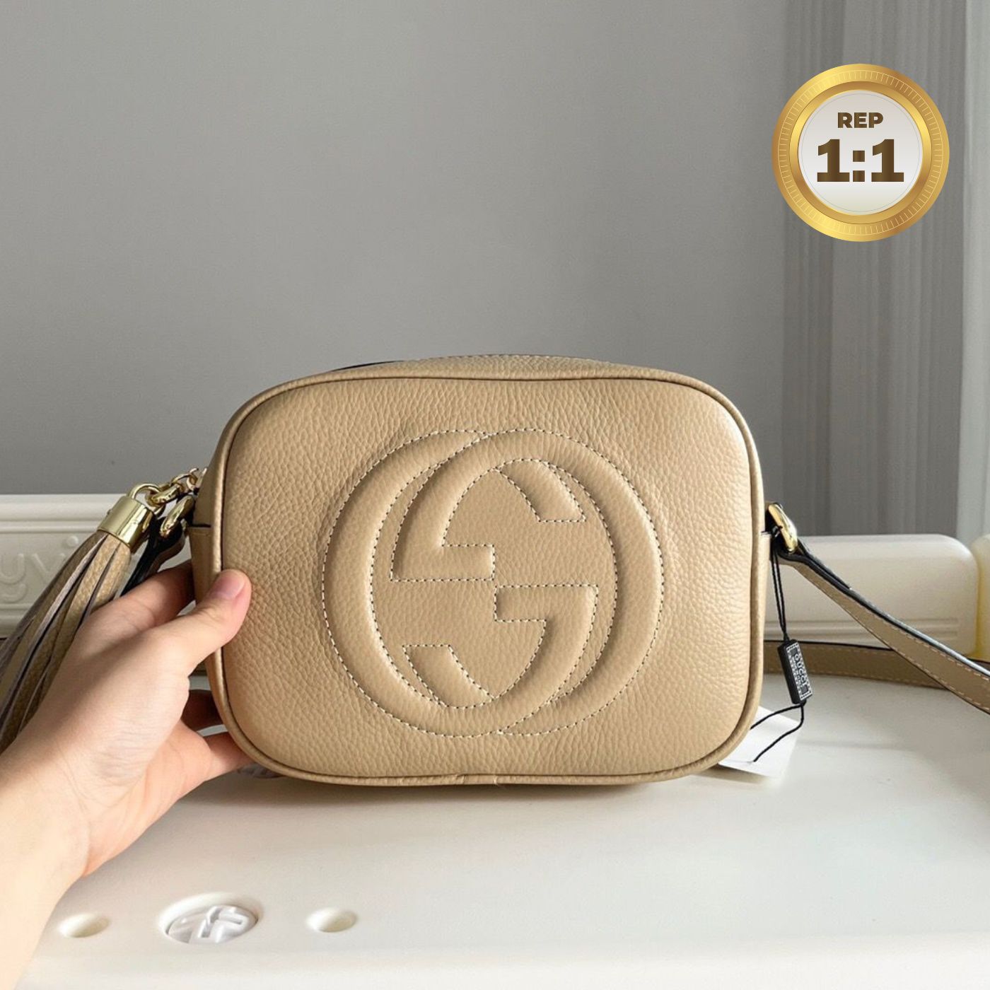 [REP 1:1] Gucci Soho Small Disco Bag Beige For Women 8in/21cm GG 308364