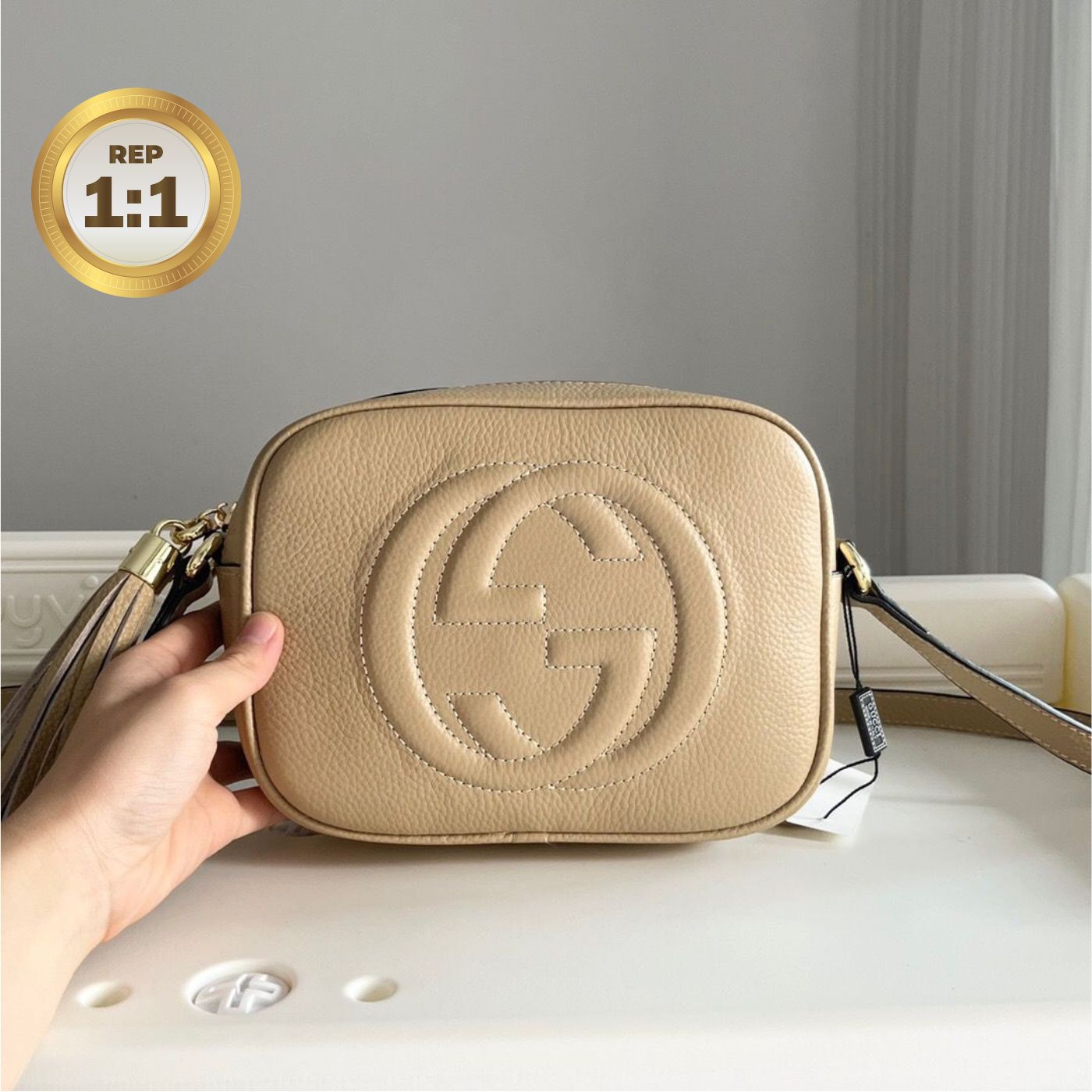 [REP 1:1] Gucci Soho Small Disco Bag Beige For Women 8in/21cm GG 308364