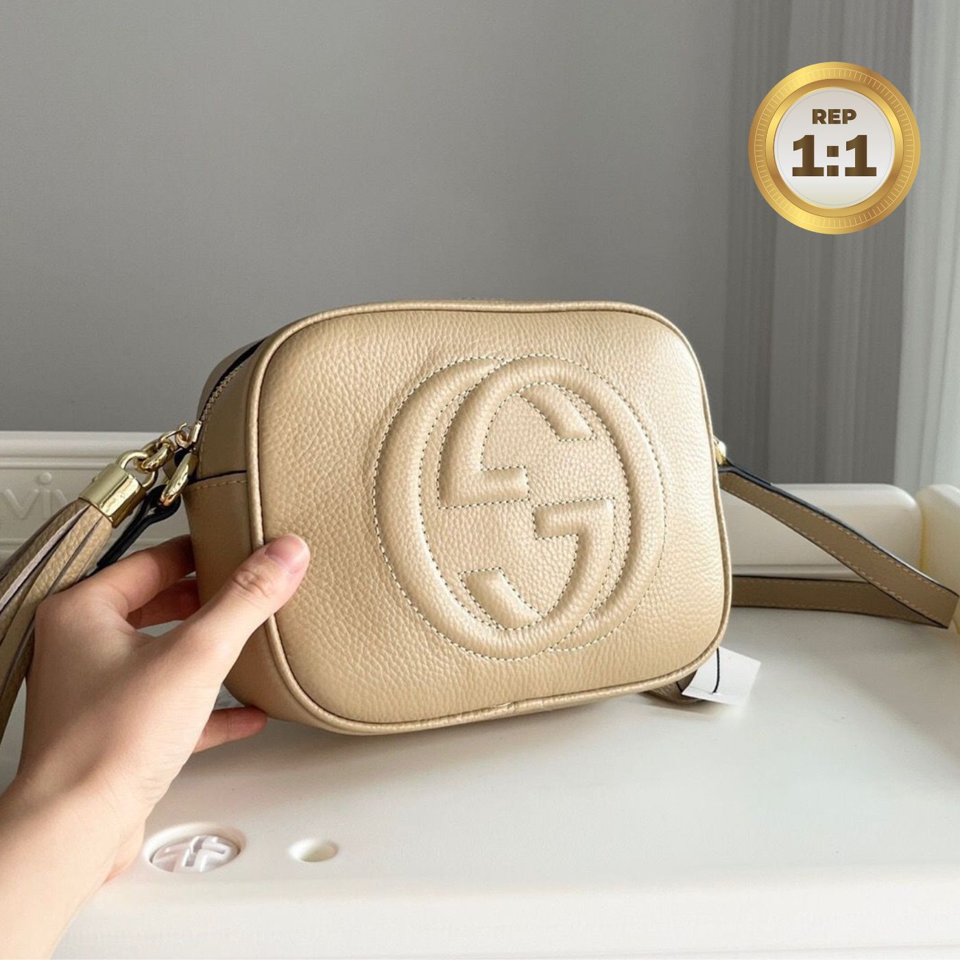 [REP 1:1] Gucci Soho Small Disco Bag Beige For Women 8in/21cm GG 308364