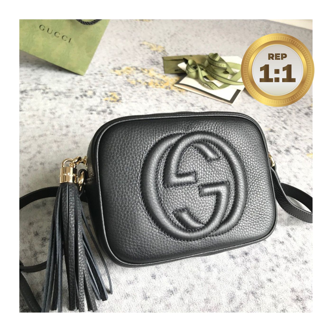 [REP 1:1] Gucci Soho Small Disco Bag Black For Women 8in/21cm GG 308364