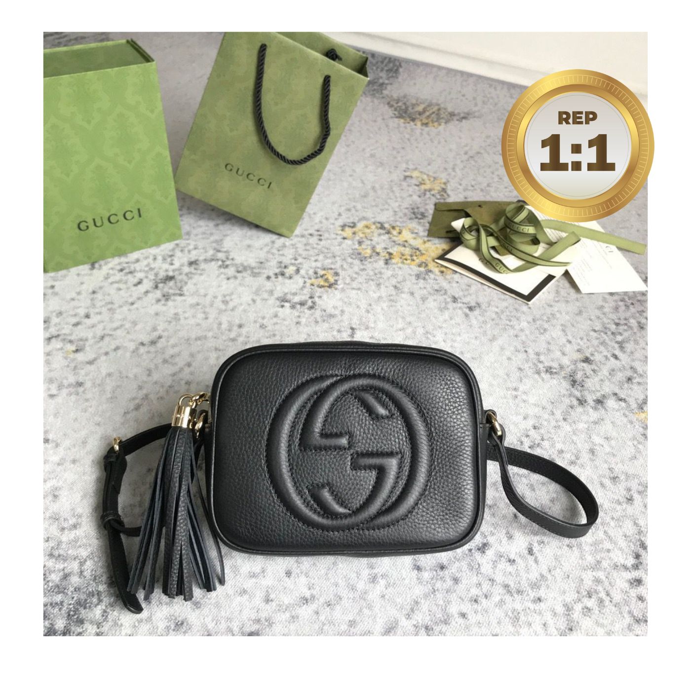 [REP 1:1] Gucci Soho Small Disco Bag Black For Women 8in/21cm GG 308364