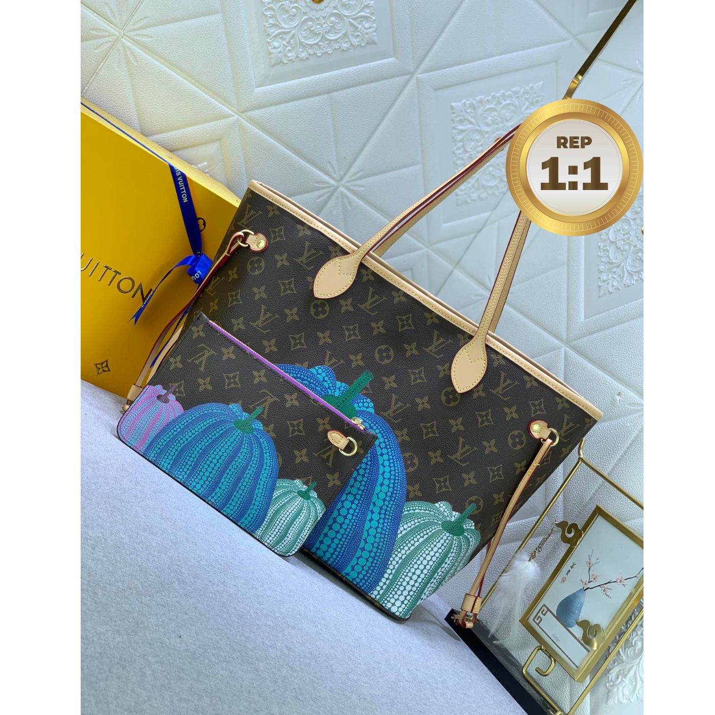 [REP 1:1] Louis Vuitton LV x YK Neverfull MM Bag Brown For Women 12.2in/31cm