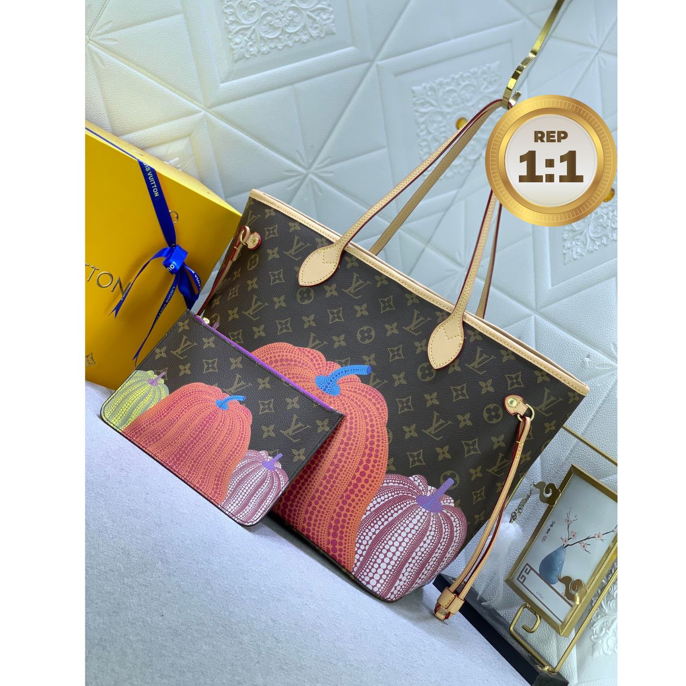 [REP 1:1] Louis Vuitton LV x YK Neverfull MM Bag Brown For Women 12.2in/31cm