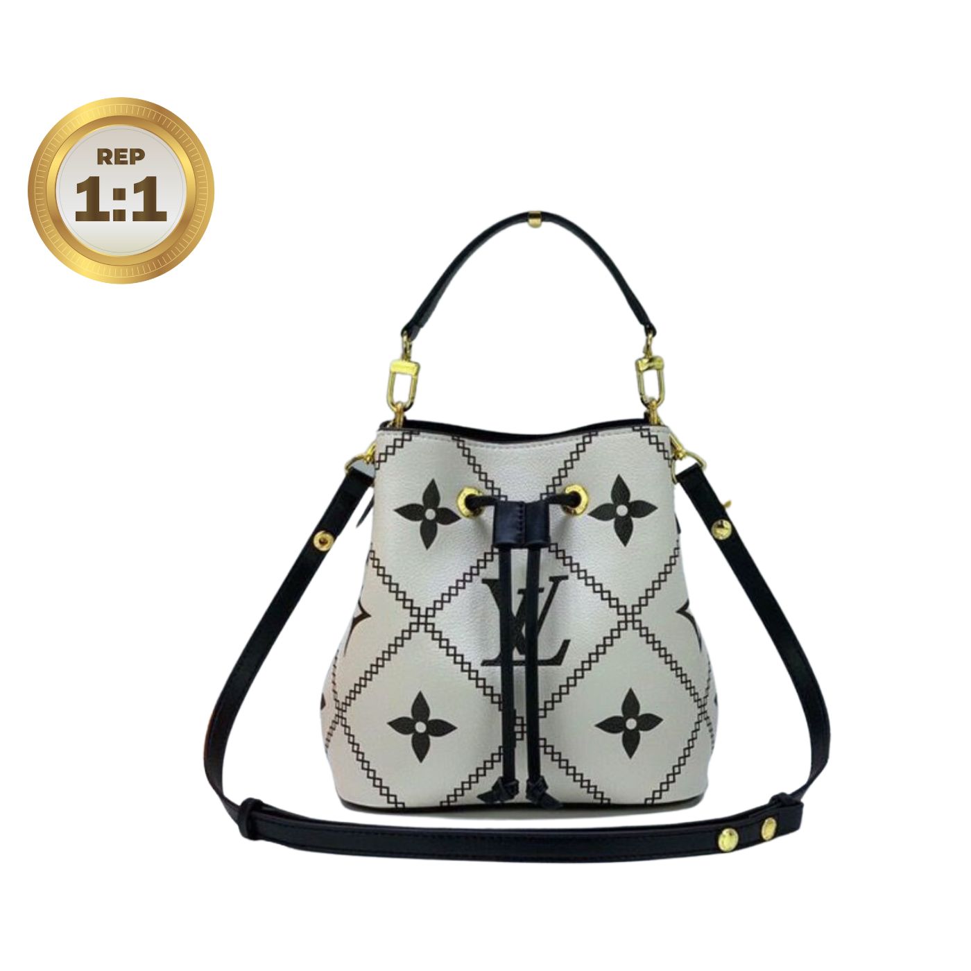 [REP 1:1] Louis Vuitton NeoNoe Monogram Empreinte Creme Beige / Black For Women 10.2in/26cm