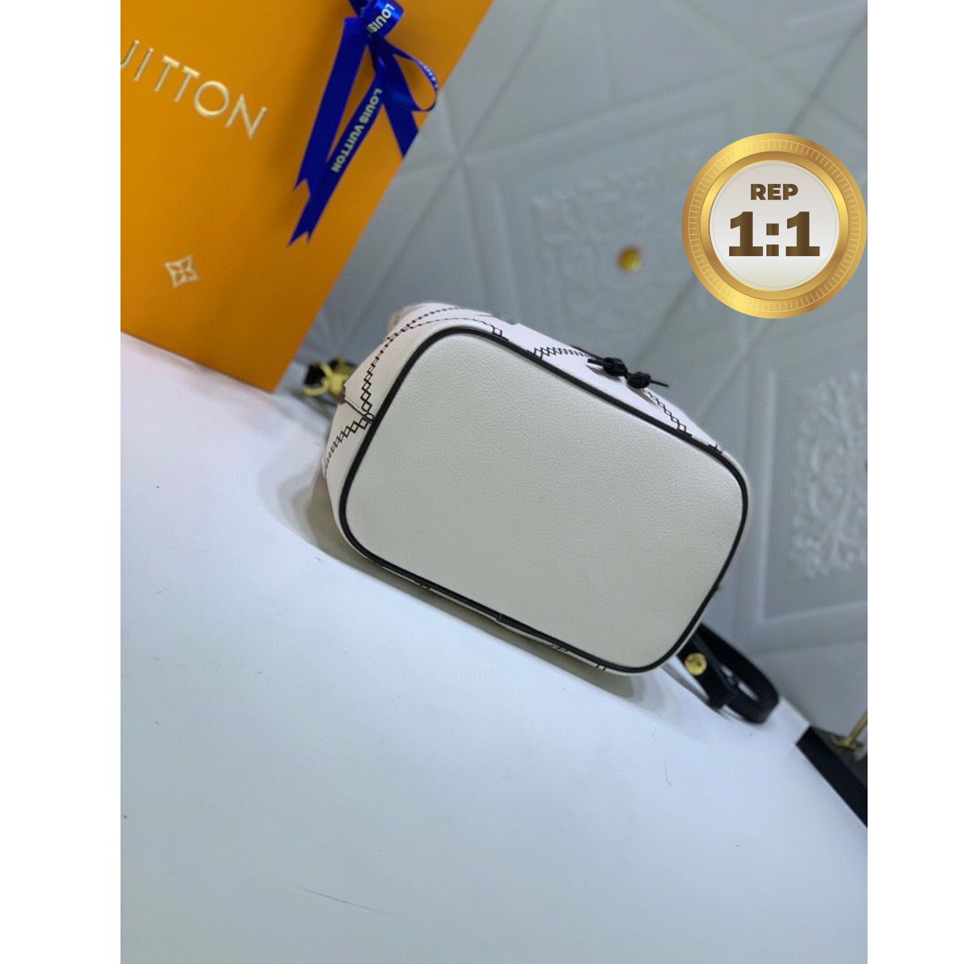 [REP 1:1] Louis Vuitton NeoNoe Monogram Empreinte Creme Beige / Black For Women 10.2in/26cm