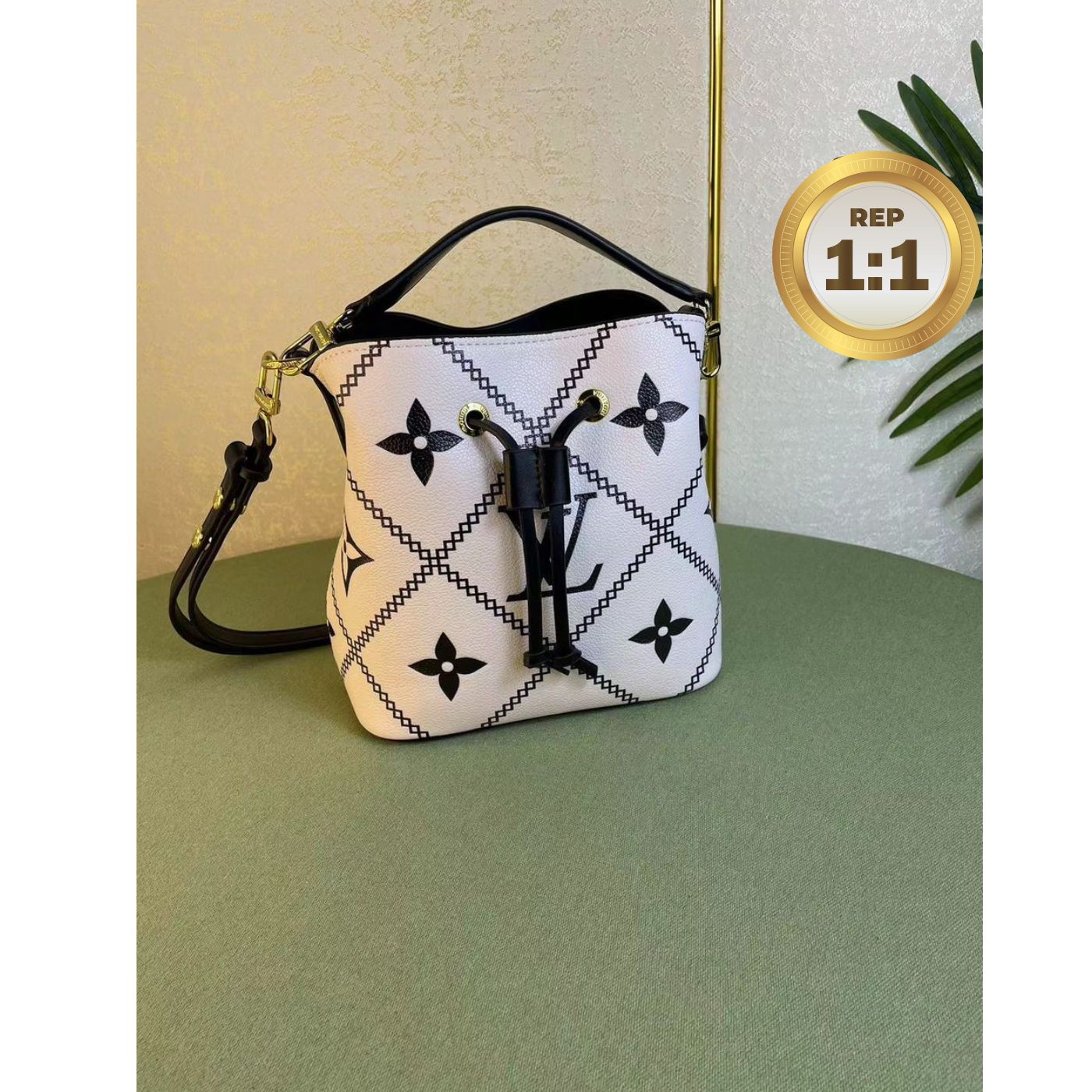 [REP 1:1] Louis Vuitton NeoNoe Monogram Empreinte Creme Beige / Black For Women 10.2in/26cm