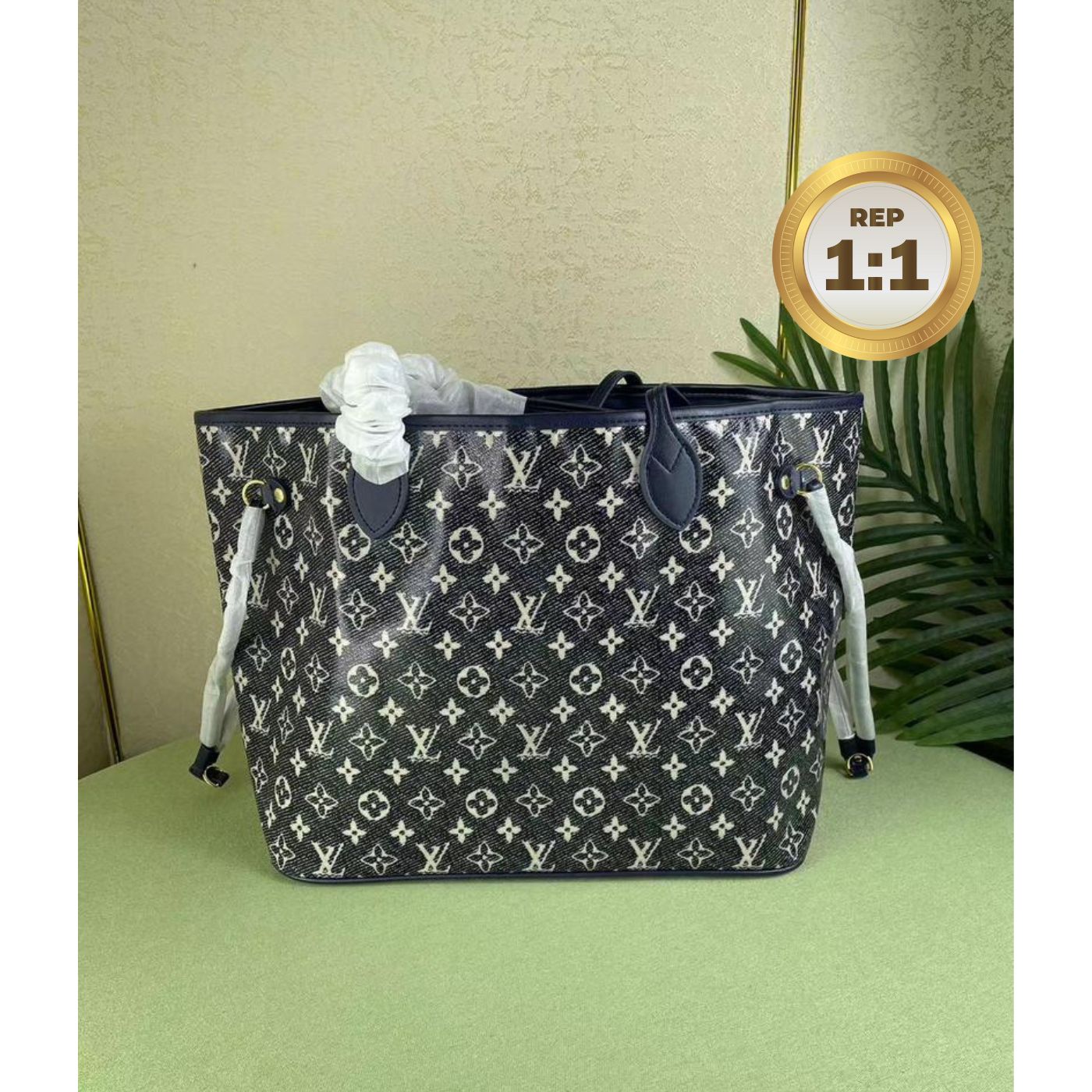 [REP 1:1] Louis Vuitton Neverfull MM Monogram Jacquard Denim Totes Bag Grey For Women 12.2in/31cm