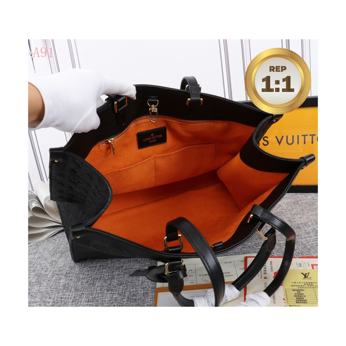 [REP 1:1] Louis Vuitton Onthego MM Monogram Empreinte Tote Bag Black For Women 35cm