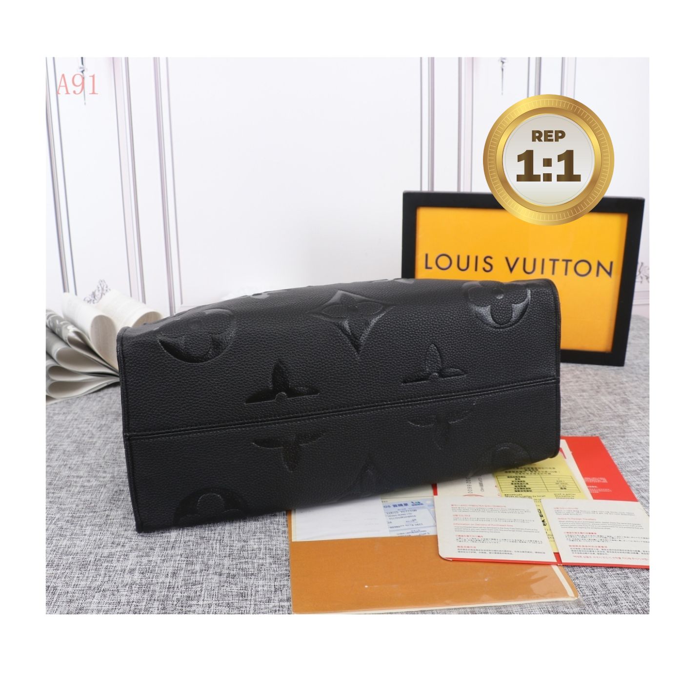 [REP 1:1] Louis Vuitton Onthego MM Monogram Empreinte Tote Bag Black For Women 35cm