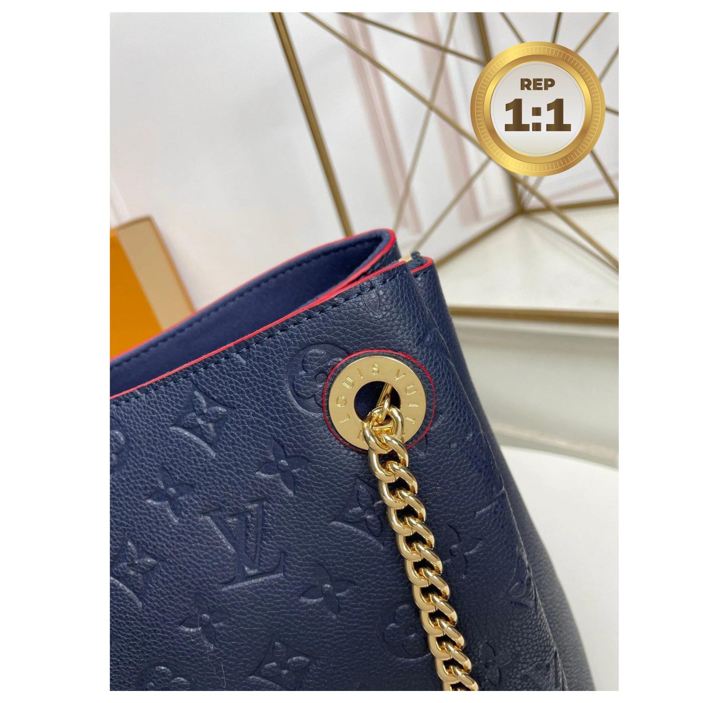 [REP 1:1] Louis Vuitton Surene MM Monogram Empreinte Navy Blue/Red For Women 14.6in/37cm