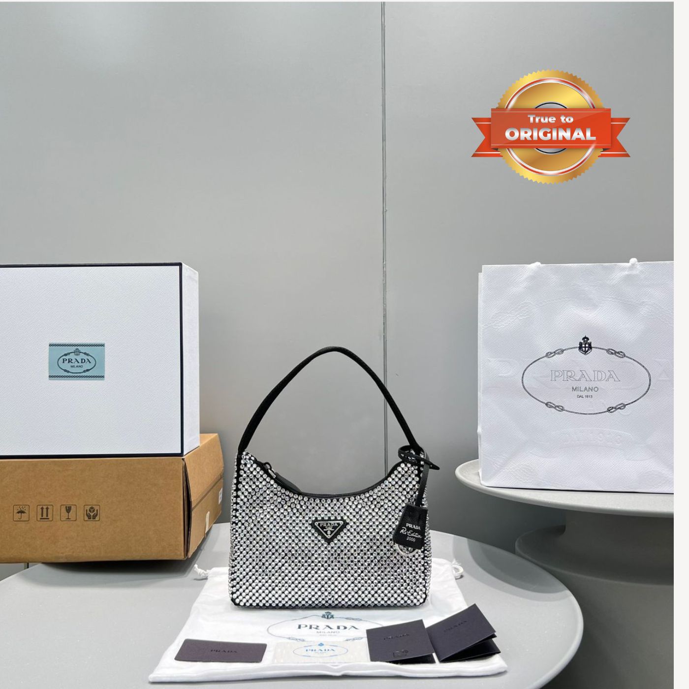 [REP 1:1] Prada Satin Mini-Bag With Crystals Silver For Women 8.6in/22cm 1BC515_2AWL_F0T7O_V_OOO