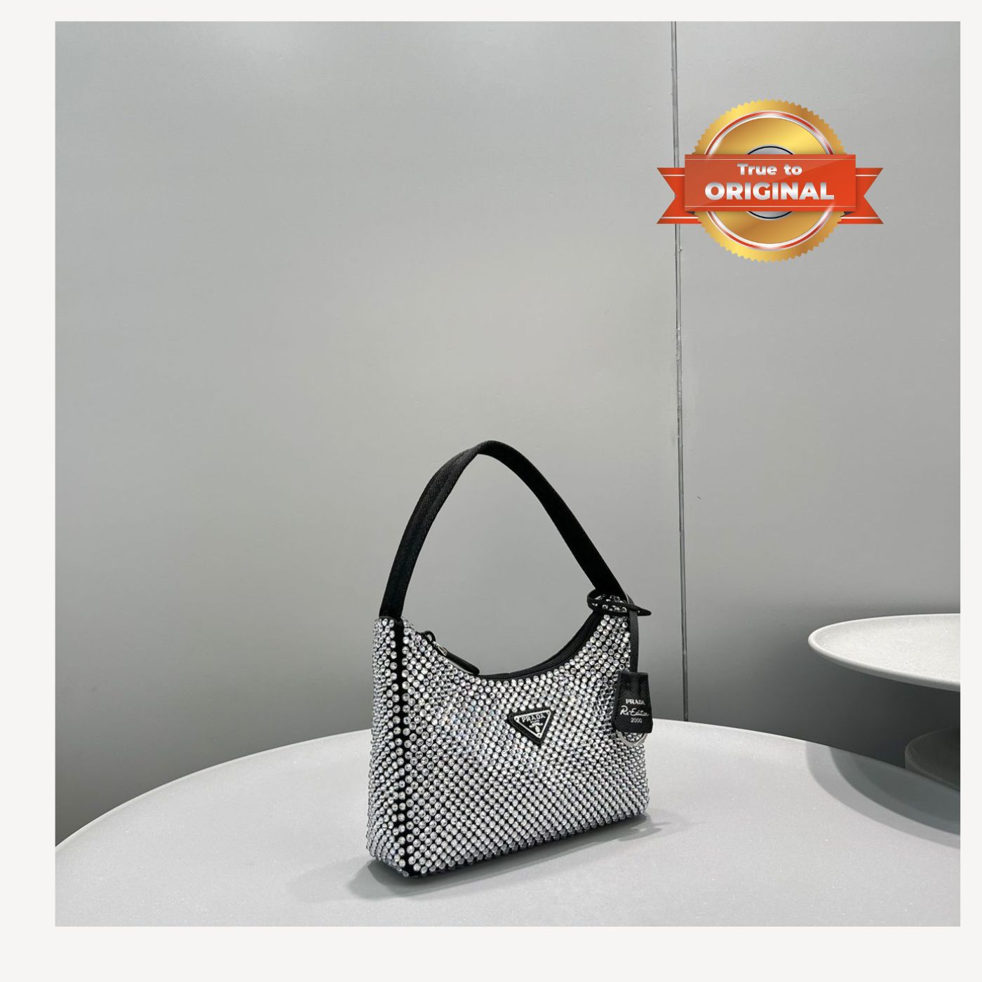 [REP 1:1] Prada Satin Mini-Bag With Crystals Silver For Women 8.6in/22cm 1BC515_2AWL_F0T7O_V_OOO