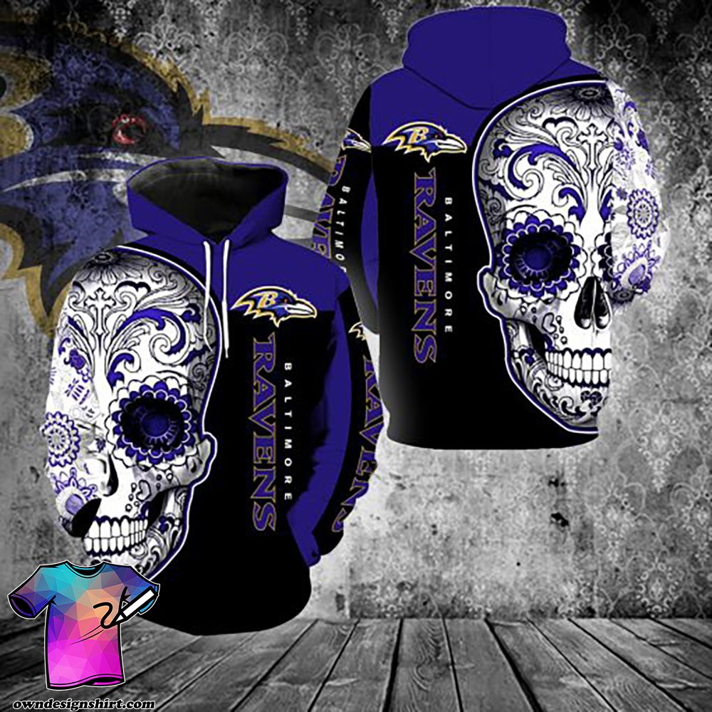 [The best-selling] Sugar skull baltimore ravens all over print hoodie