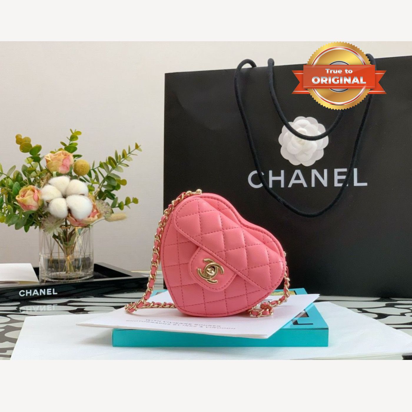 [True-to-ORIGINAL] Chanel Mini Heart Bag Coral Pink For Women 7in/18cm AS3191 NH621