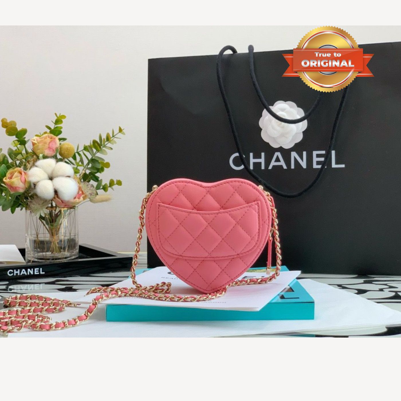 [True-to-ORIGINAL] Chanel Mini Heart Bag Coral Pink For Women 7in/18cm AS3191 NH621