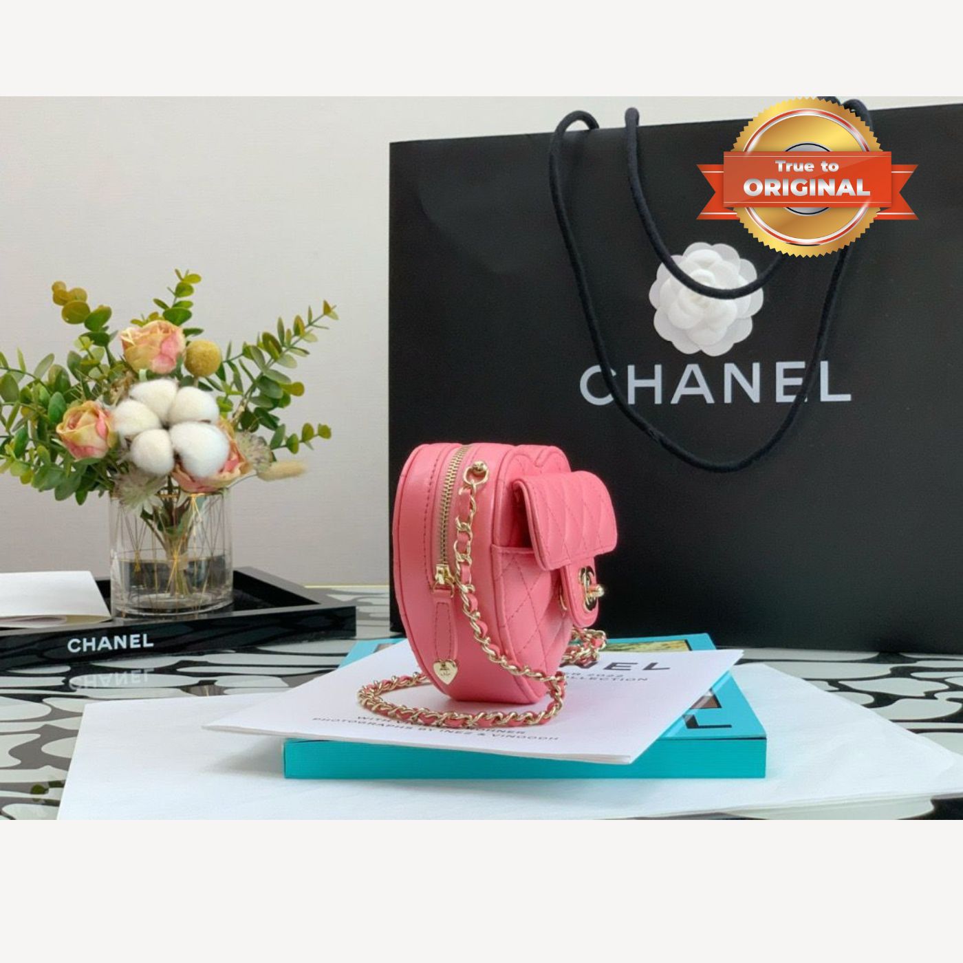 [True-to-ORIGINAL] Chanel Mini Heart Bag Coral Pink For Women 7in/18cm AS3191 NH621