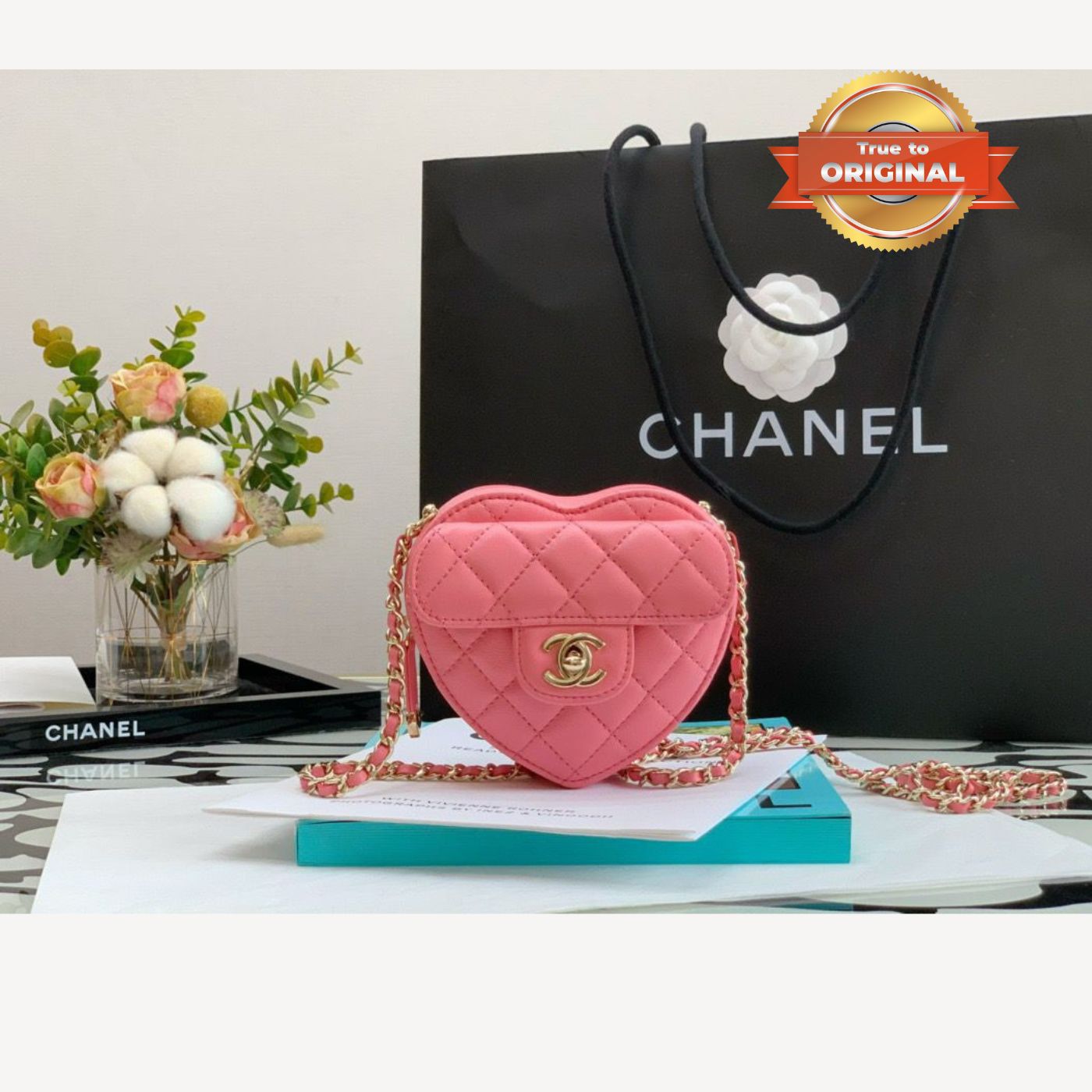 [True-to-ORIGINAL] Chanel Mini Heart Bag Coral Pink For Women 7in/18cm AS3191 NH621