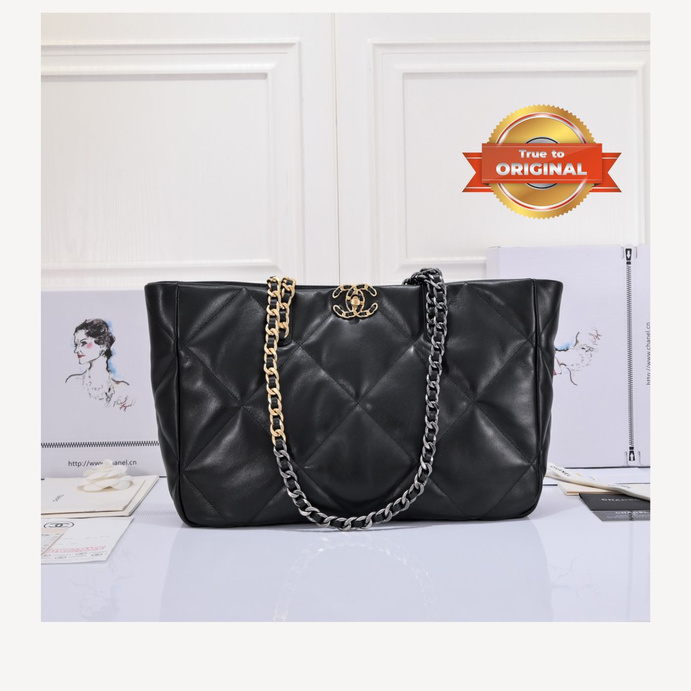 [True-to-ORIGINAL] Chanel Shopping Chanel Bag 19 Black For Women 16in/41cm