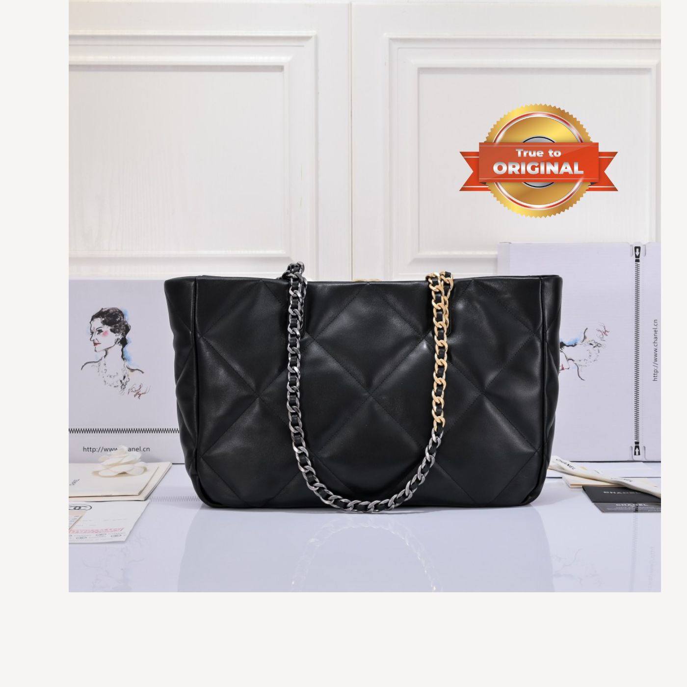 [True-to-ORIGINAL] Chanel Shopping Chanel Bag 19 Black For Women 16in/41cm