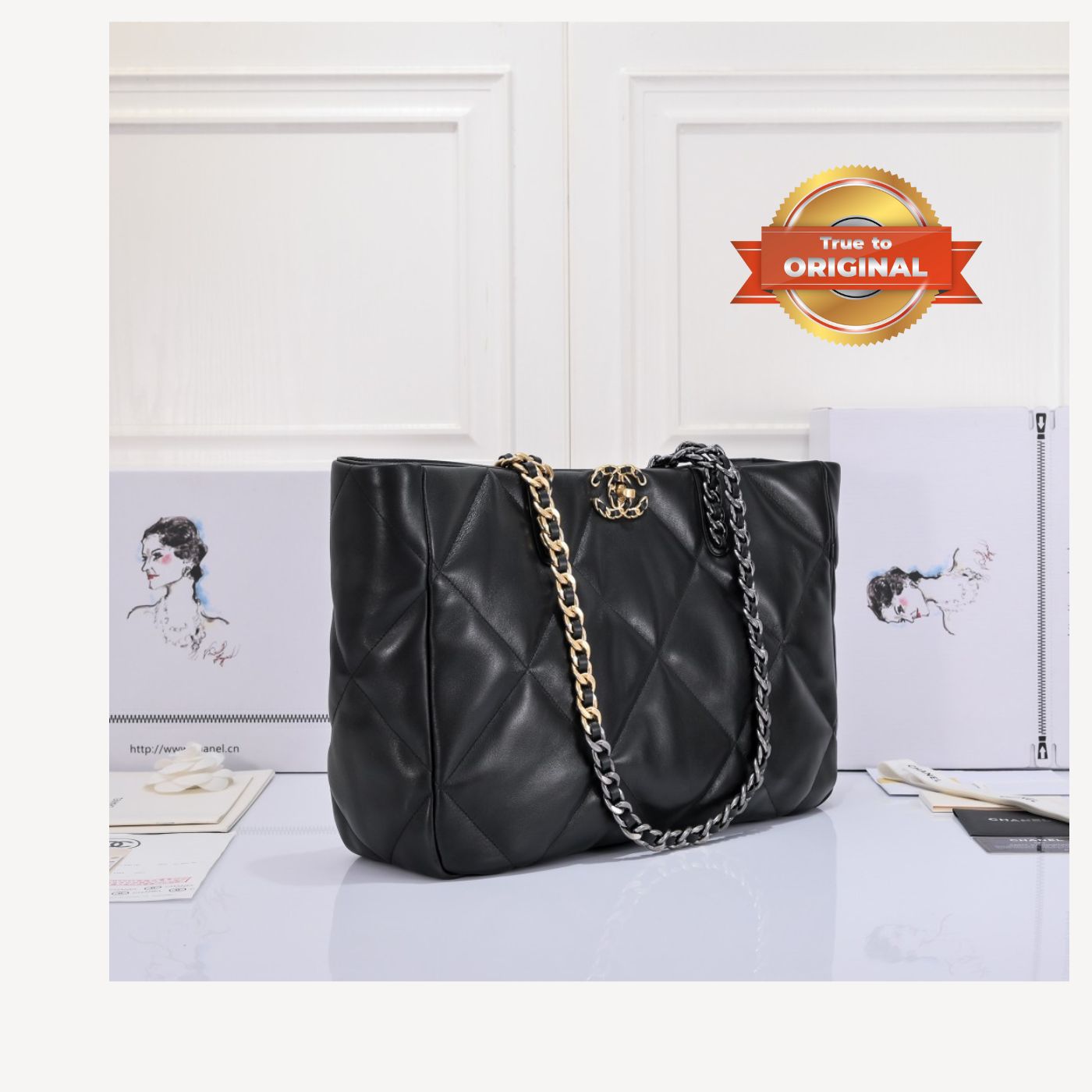 [True-to-ORIGINAL] Chanel Shopping Chanel Bag 19 Black For Women 16in/41cm