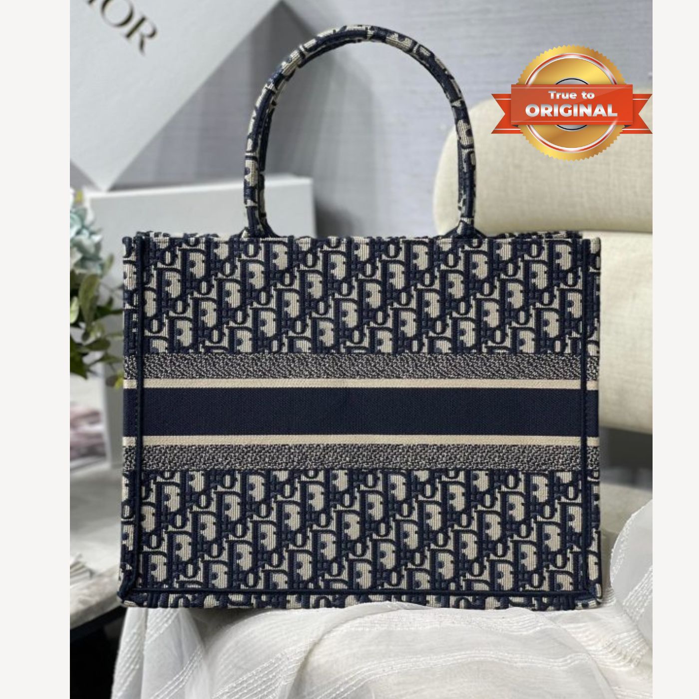 [True-to-ORIGINAL] Christian Dior Medium Dior Book Tote Bag Blue For Women 14in/36cm CDZRIW_