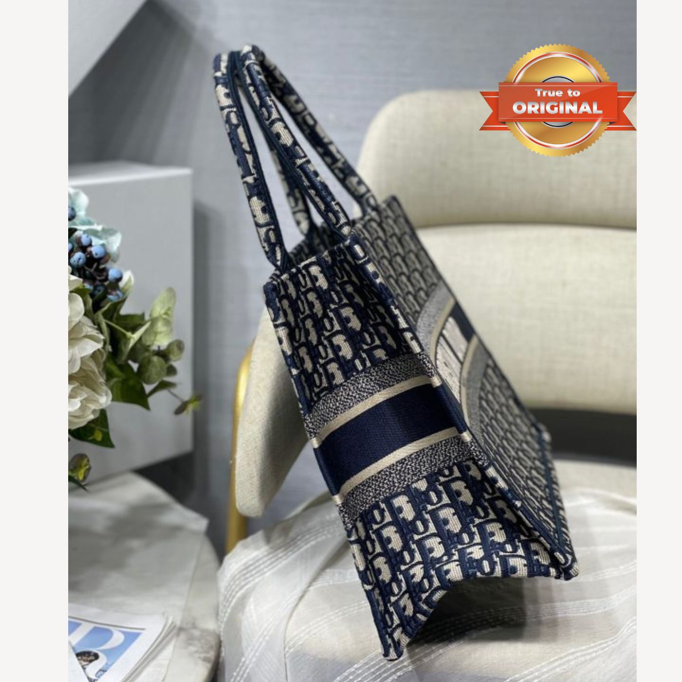 [True-to-ORIGINAL] Christian Dior Medium Dior Book Tote Bag Blue For Women 14in/36cm CDZRIW_