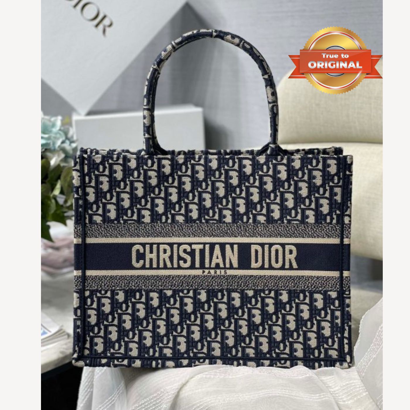 [True-to-ORIGINAL] Christian Dior Medium Dior Book Tote Bag Blue For Women 14in/36cm CDZRIW_