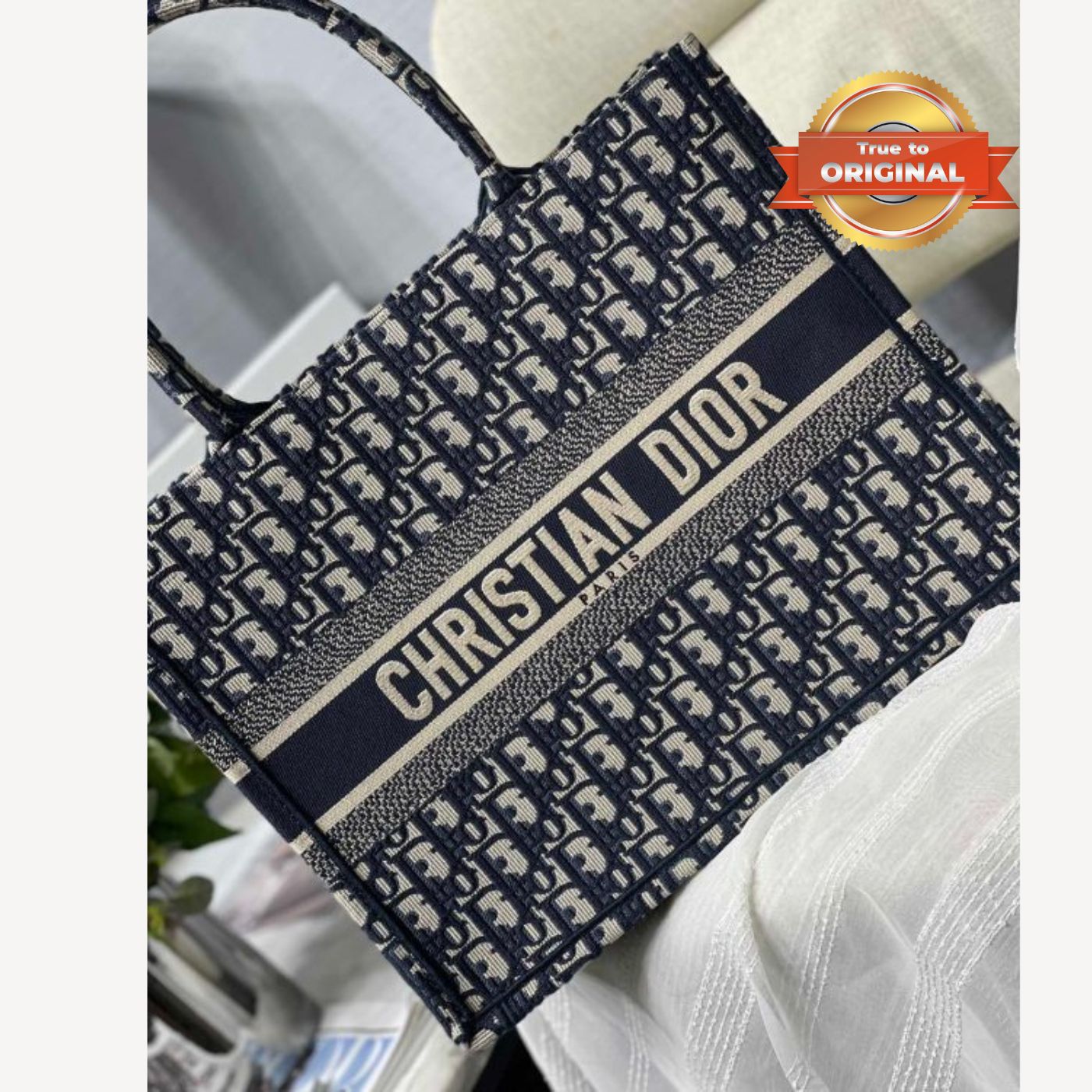 [True-to-ORIGINAL] Christian Dior Medium Dior Book Tote Bag Blue For Women 14in/36cm CDZRIW_