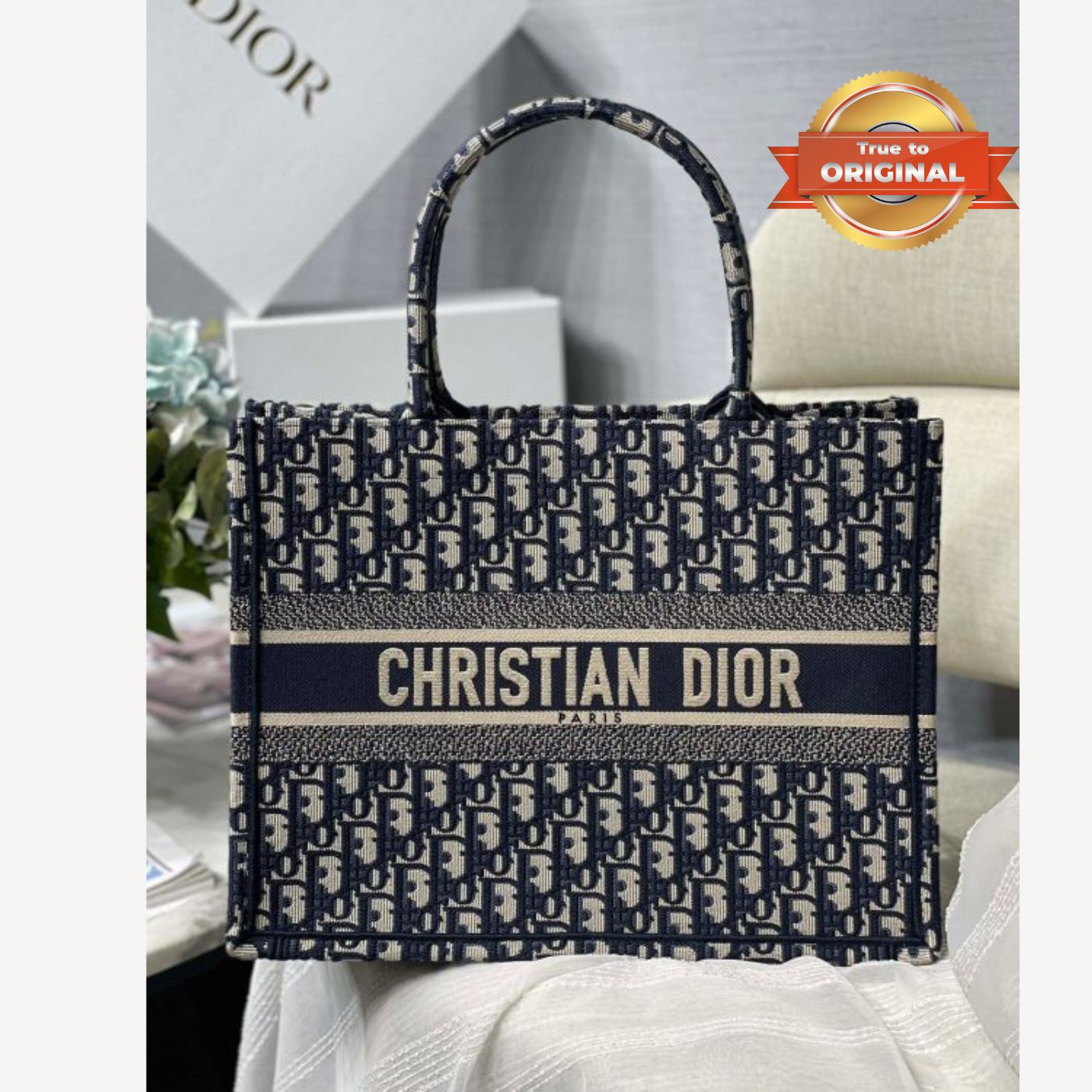 [True-to-ORIGINAL] Christian Dior Medium Dior Book Tote Bag Blue For Women 14in/36cm CDZRIW_