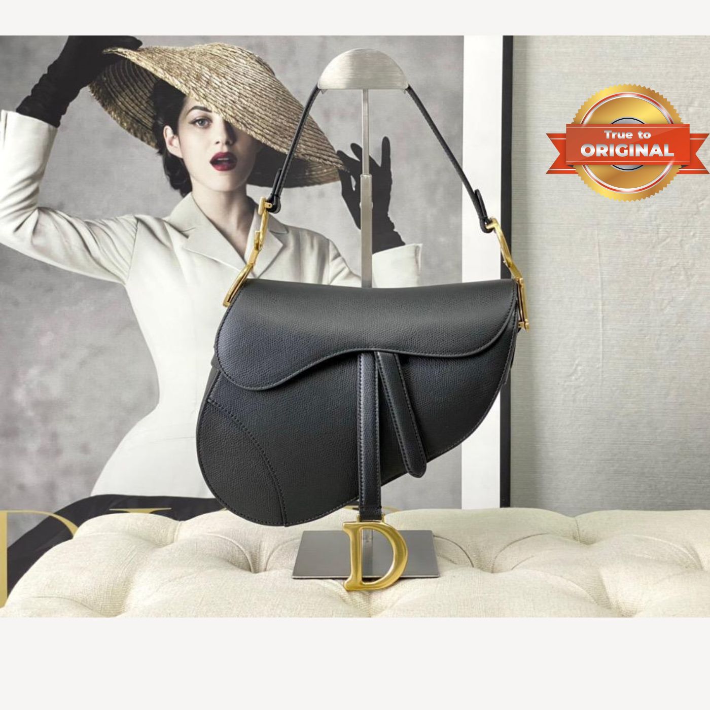 [True-to-ORIGINAL] Christian Dior Saddle Bag Black Grained For Women 10in/25cm CDCBAA_