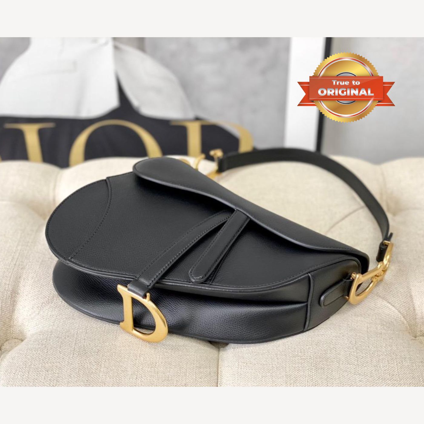 [True-to-ORIGINAL] Christian Dior Saddle Bag Black Grained For Women 10in/25cm CDCBAA_