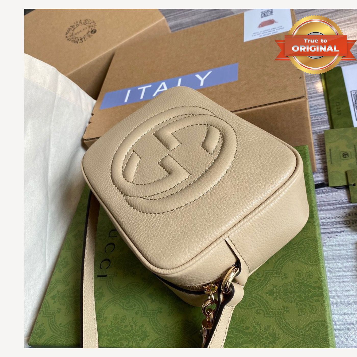 [True-to-ORIGINAL] Gucci Soho Small Disco Bag Beige For Women 8in/21cm GG 308364