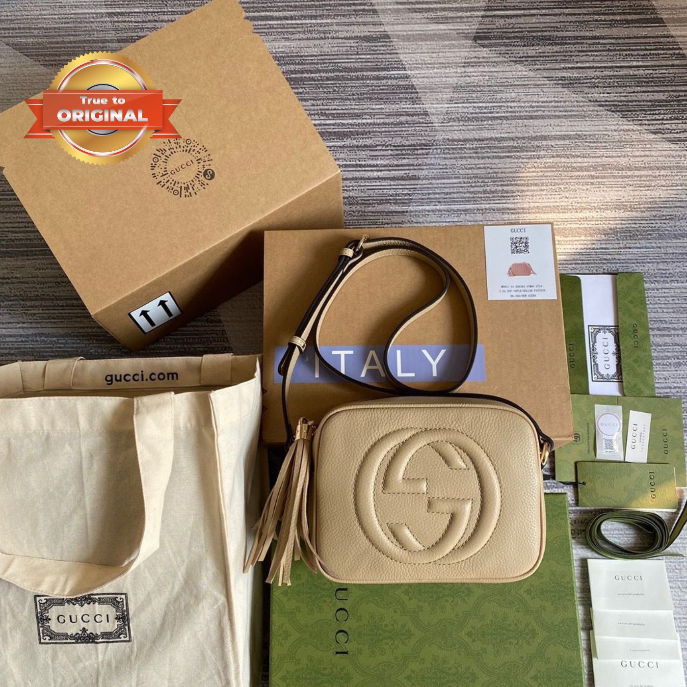 [True-to-ORIGINAL] Gucci Soho Small Disco Bag Beige For Women 8in/21cm GG 308364