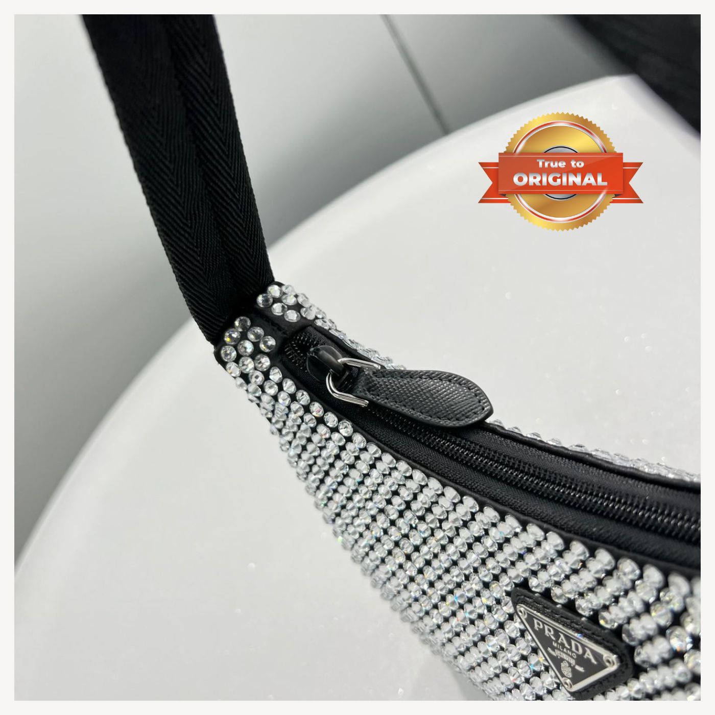 [True-to-ORIGINAL] Prada Satin Mini-Bag With Crystals Silver For Women 8.6in/22cm 1BC515_2AWL_F0T7O_V_OOO