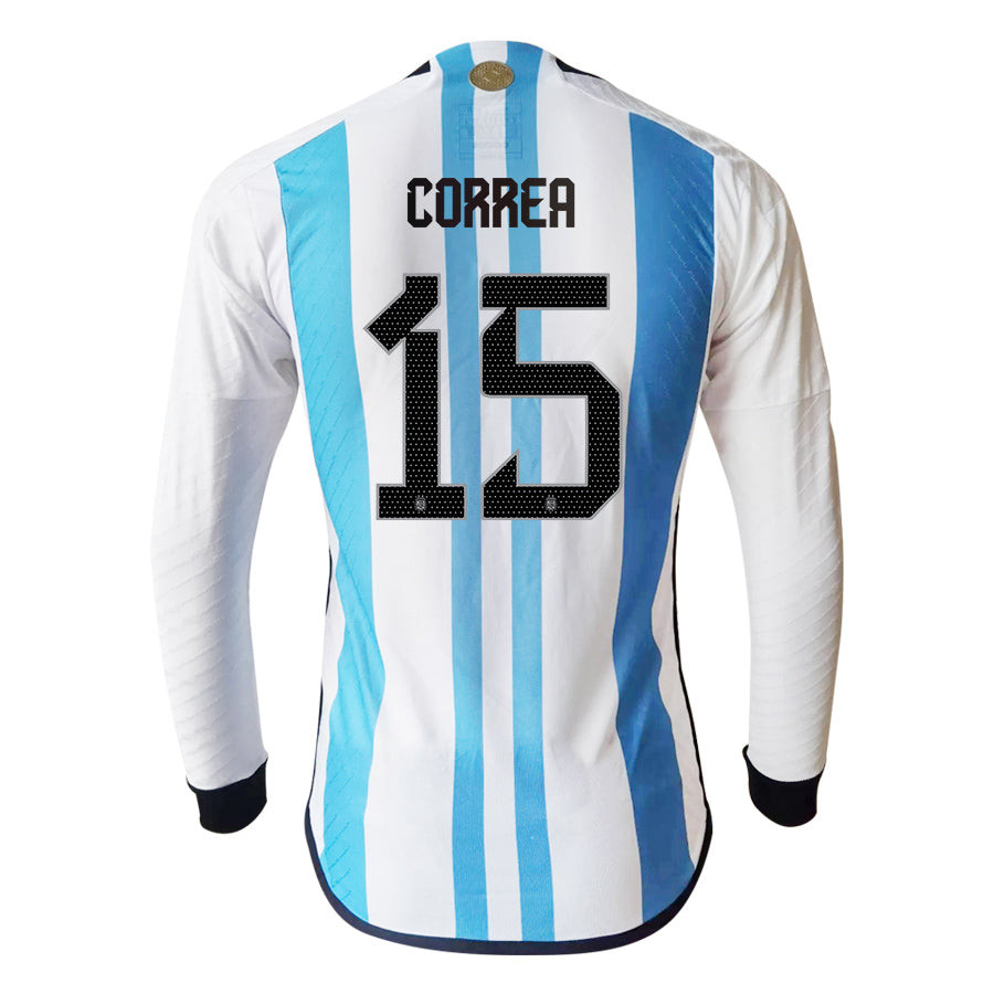 Ángel Correa 15 Argentina 2022-23 Men Home Long Sleeve Soccer Jersey National Team