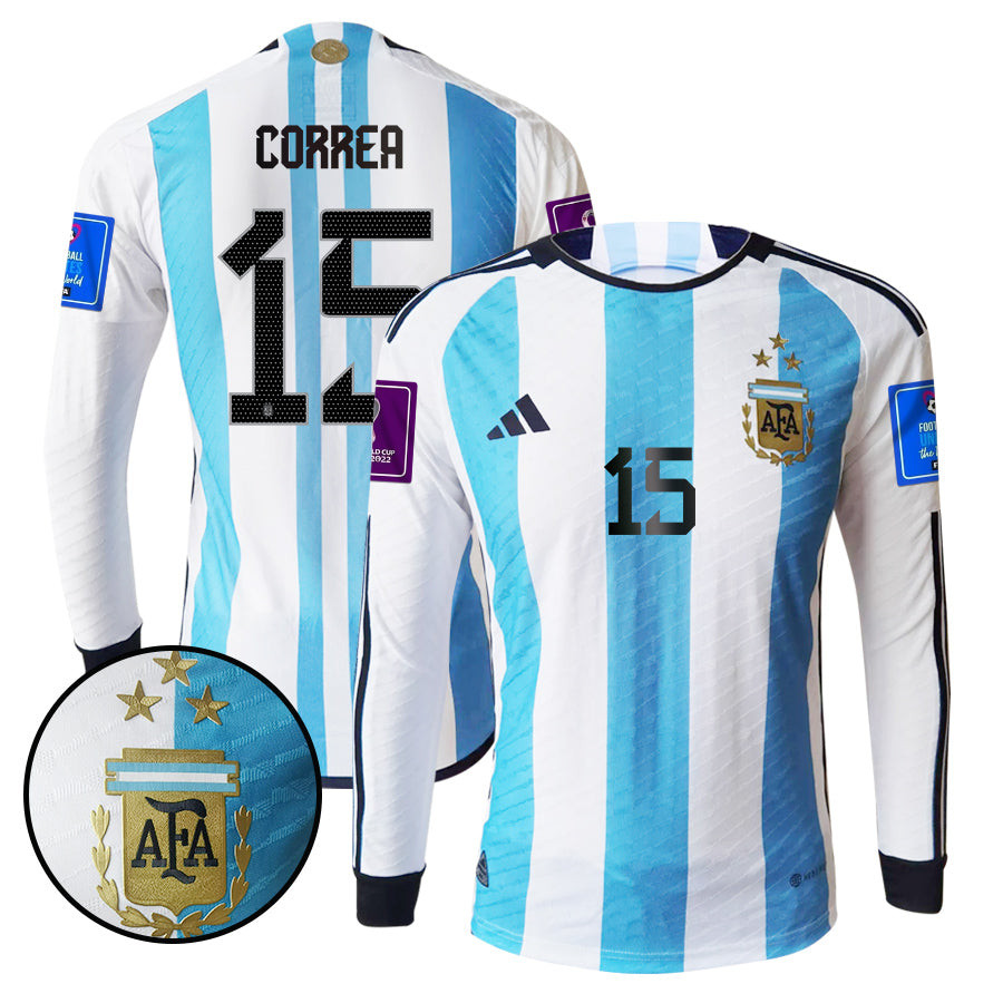 Ángel Correa 15 Argentina 2022-23 Men Home Long Sleeve Soccer Jersey National Team