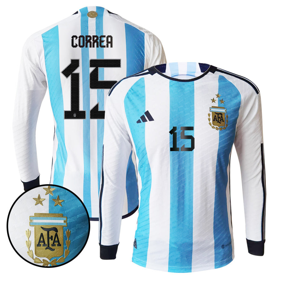 Ángel Correa 15 Argentina 2022-23 Men Home Long Sleeve Soccer Jersey National Team